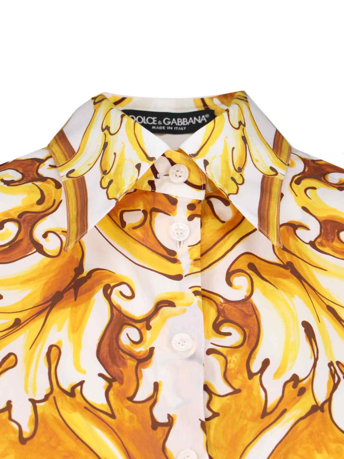 DOLCE & GABBANA MAIOLICA PRINT CROP SHIRT 