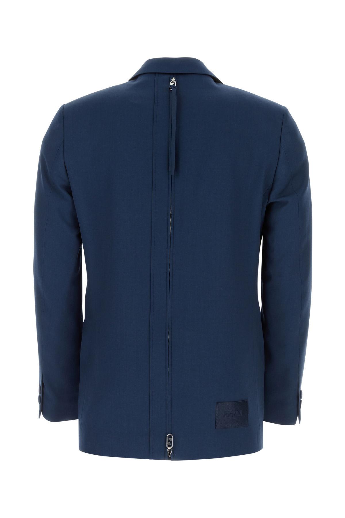 Shop Fendi Blue Wool Blend Blazer In Navy