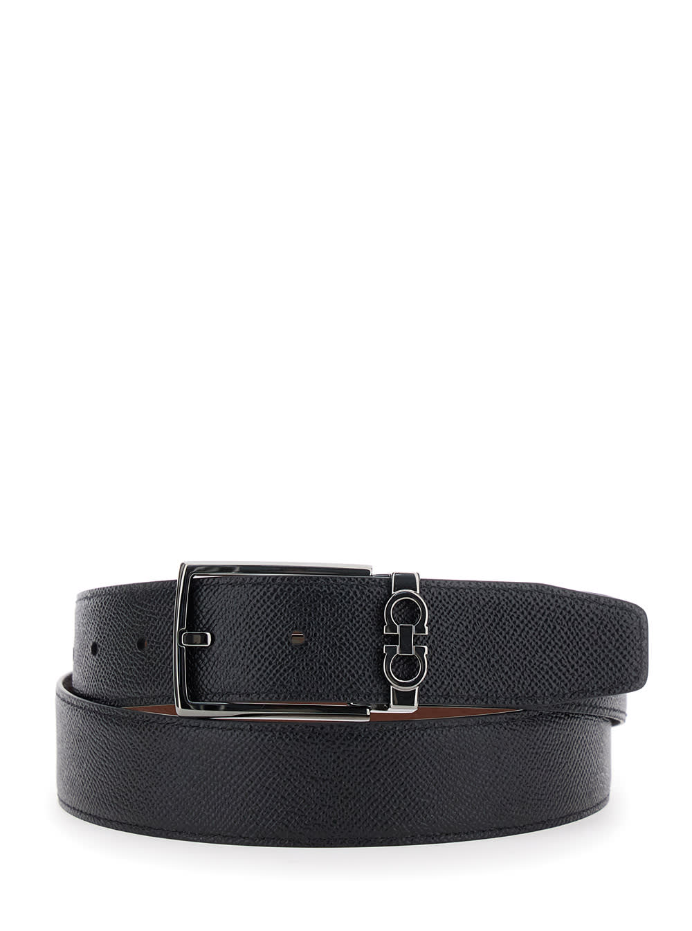 Ferragamo Brown Reversible Belt With Gancini Buckle In Leather Man In Multi