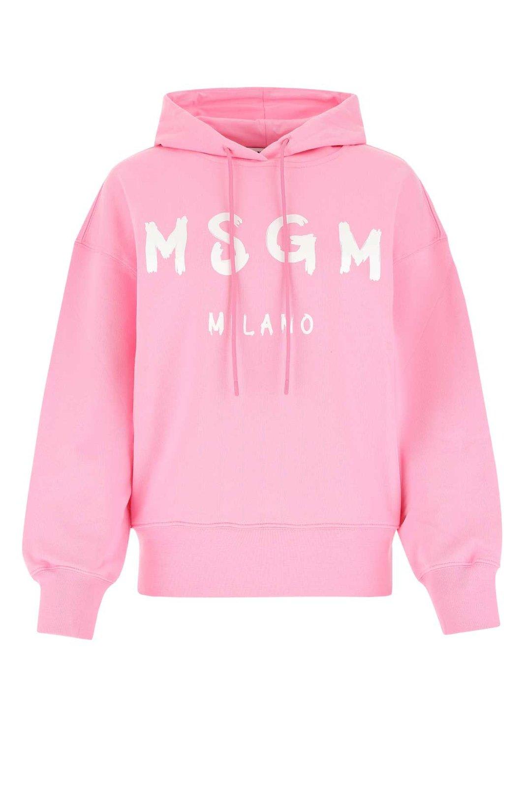 Msgm Hooded Sweatshirt With Drawstring And Ribbed Finish In Pink