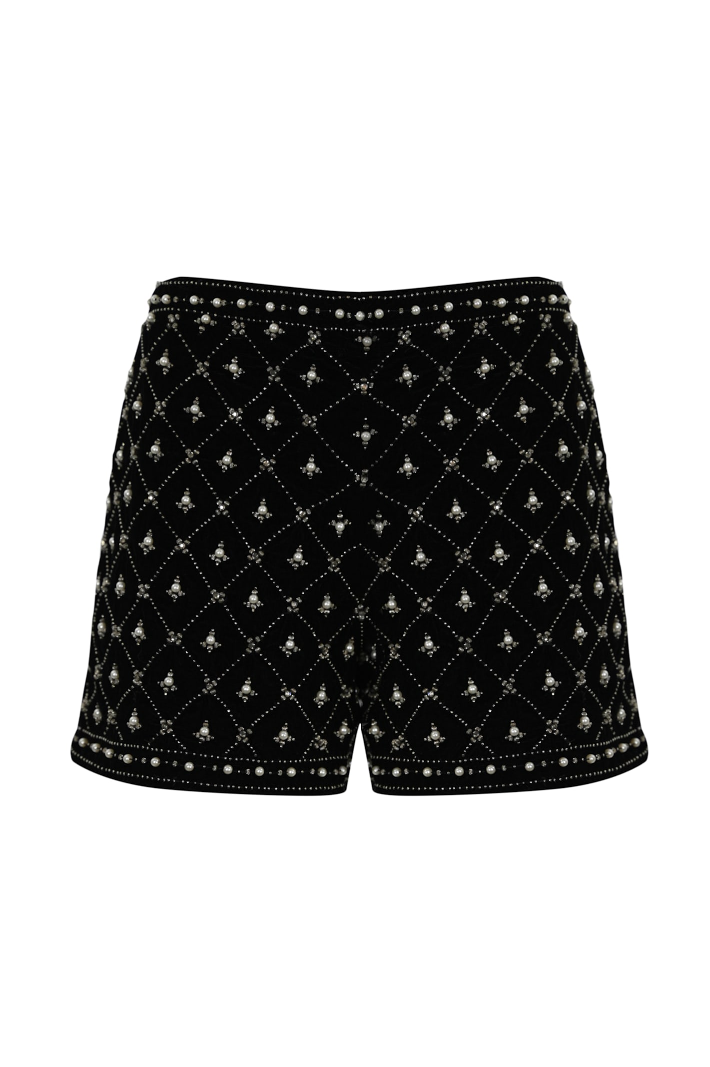 Velvet Shorts With Jewel Embroidery