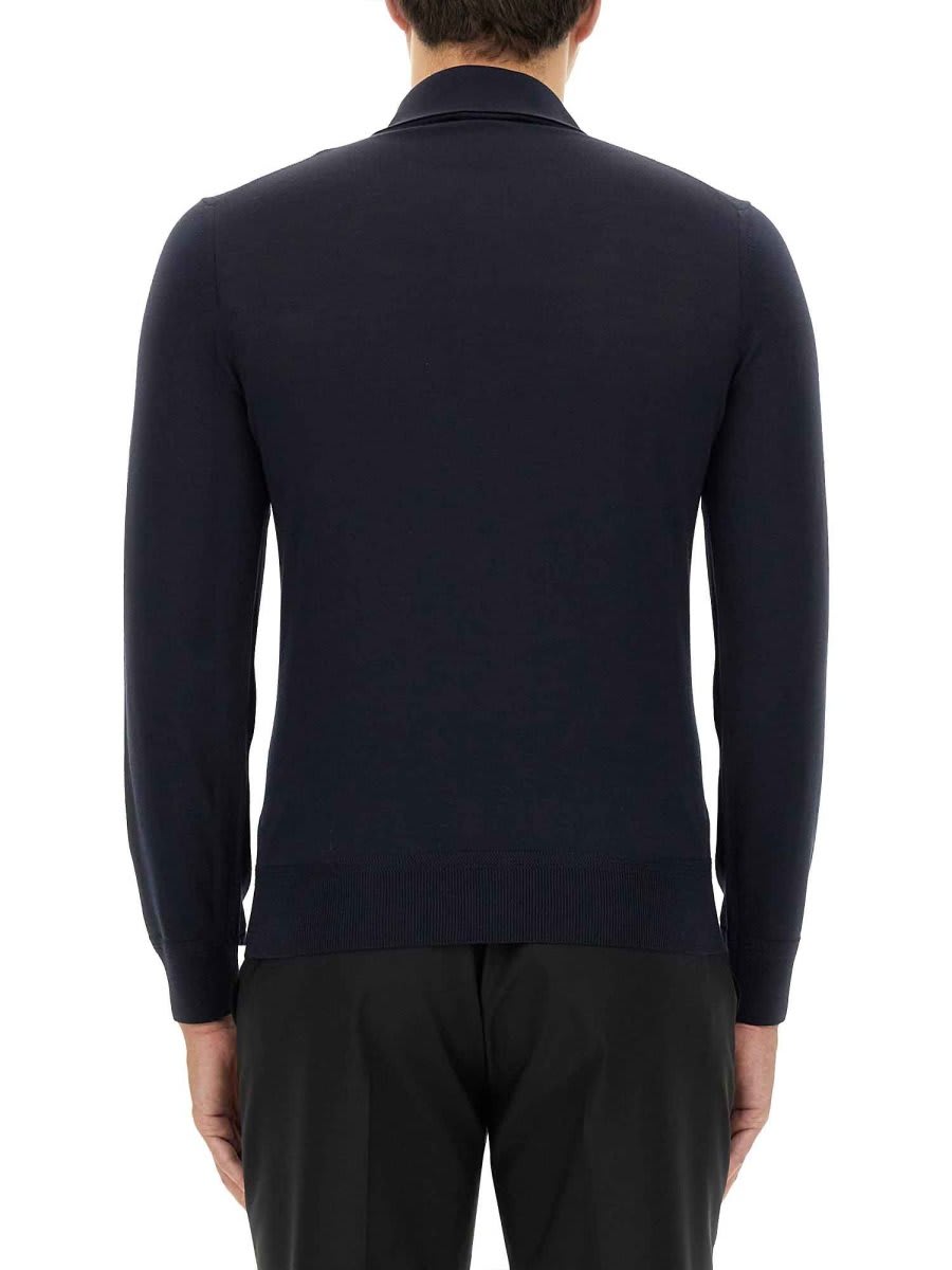 Shop Tom Ford Long-sleeved Knitted Polo Shirt In Blue