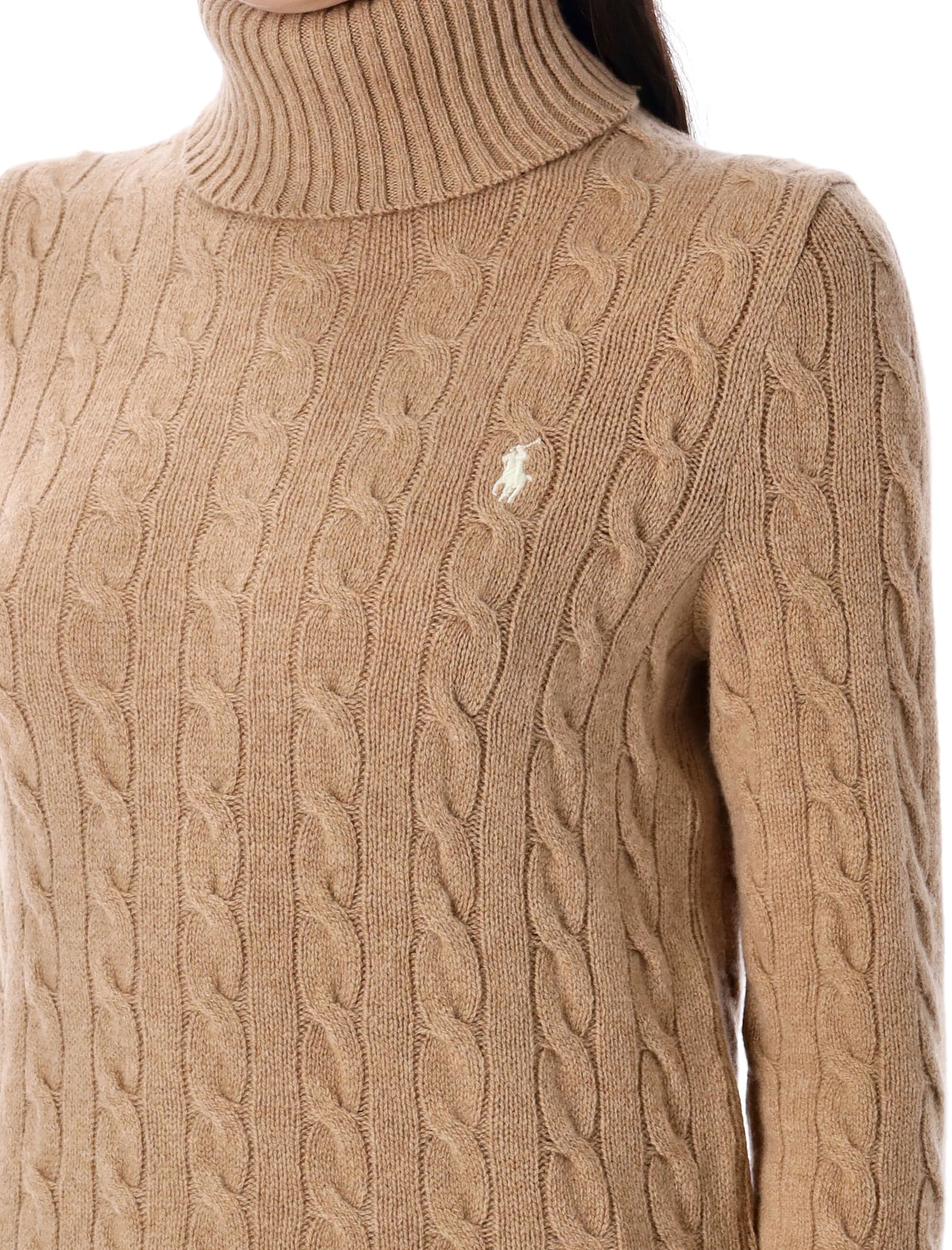 Polo Ralph Lauren Wool And Cashmere Cable-knit Turtleneck In Brown