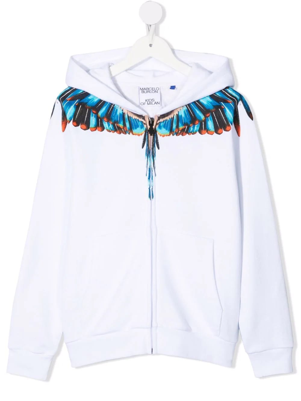 Marcelo Burlon Kids White And Blue Grizzly Wings Zipped Hoodie