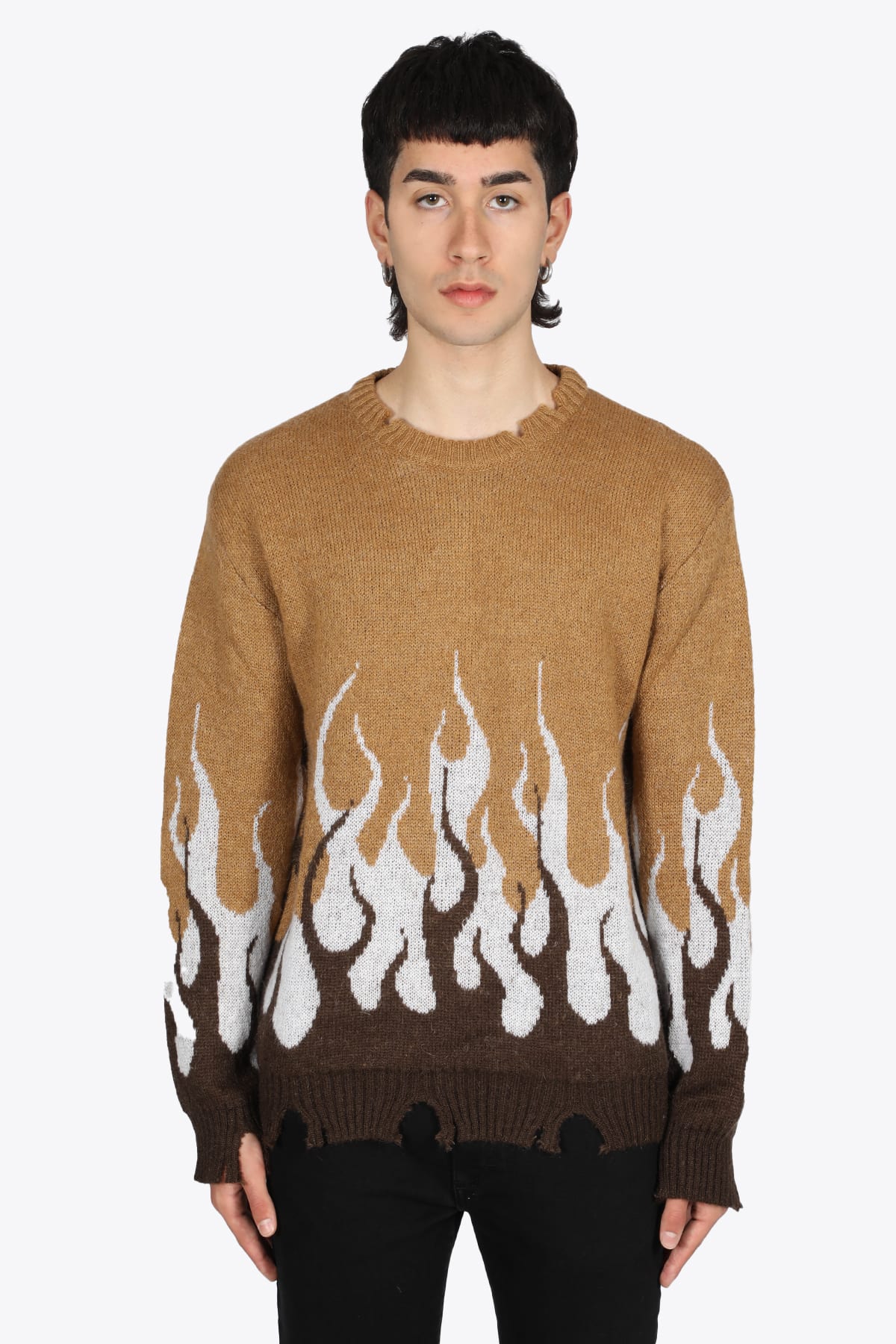 Vision of Super Vos/b8doublebeige Mohair Beige wool sweater with flames