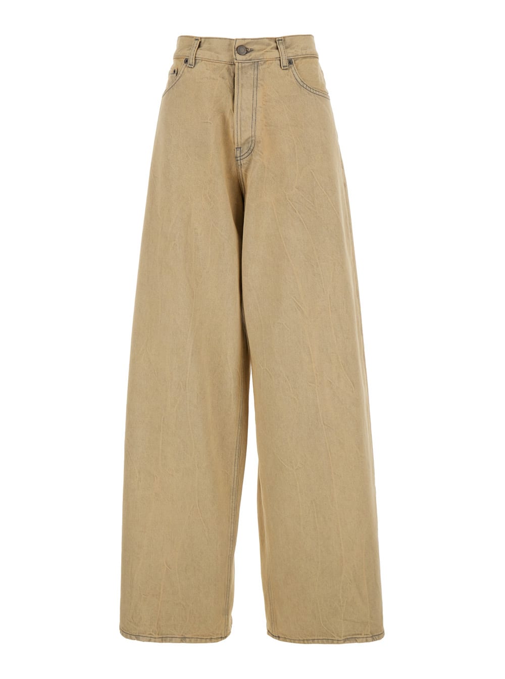 Beige Five-pocket Jeans With Patch Logo On The Back In Cotton Woman