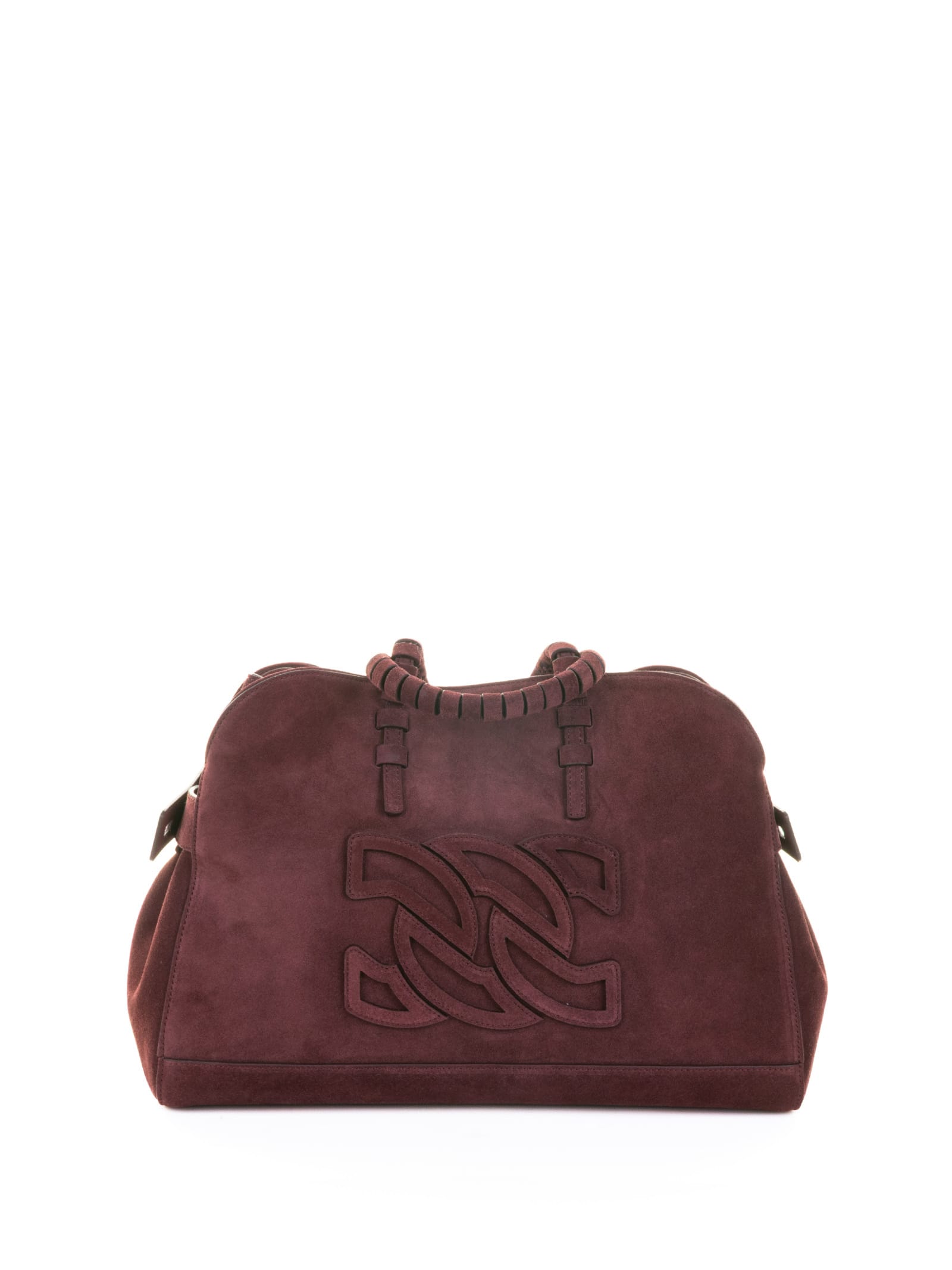 Casadei Park Avenue Double Handle Bag In Black Cherry Suede In Red