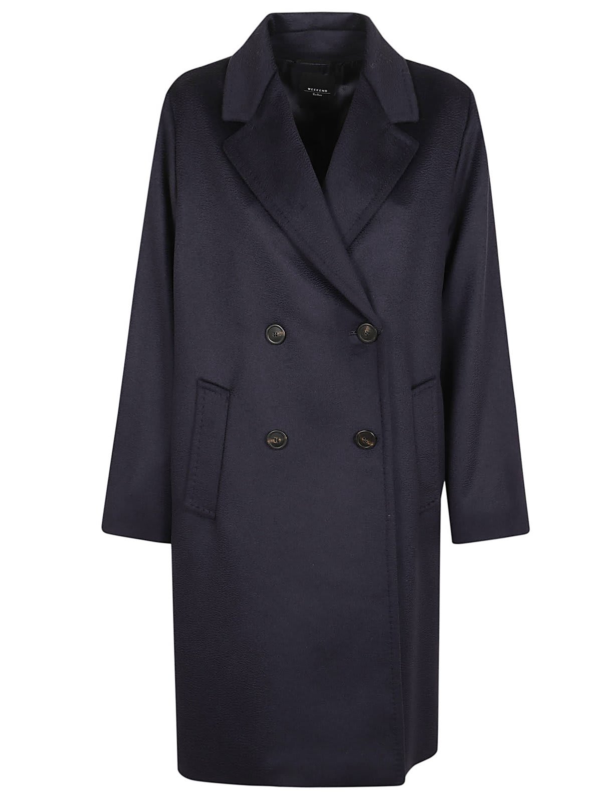 Shop Weekend Max Mara Double-breasted Long-sleeved Coat In Blu