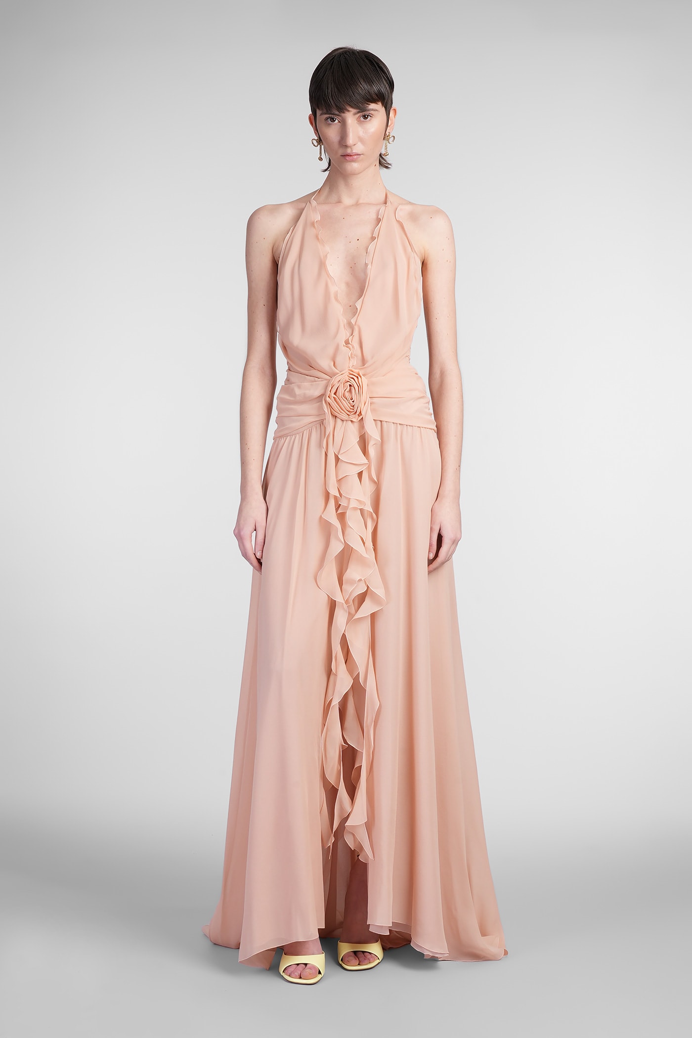 Georgette Dress Woman In Rose-pink Silk