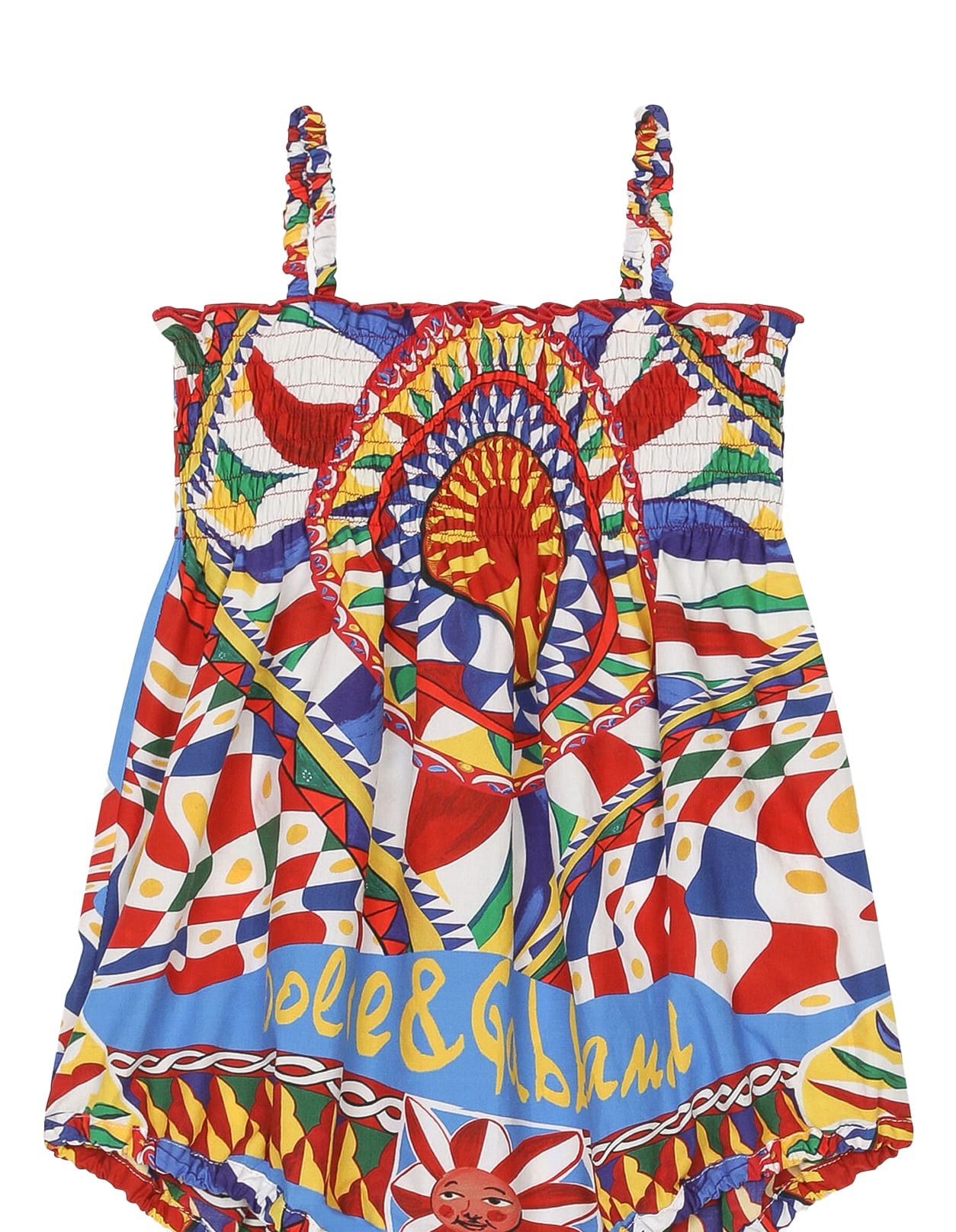 Shop Dolce & Gabbana Cart Print Poplin Romper In Multicolour
