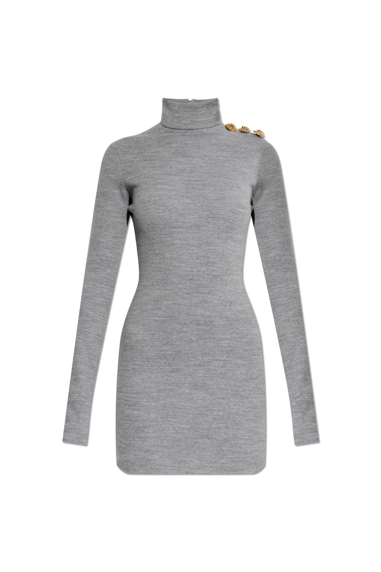 Balmain High-neck Bodycon Short Dress In Gray