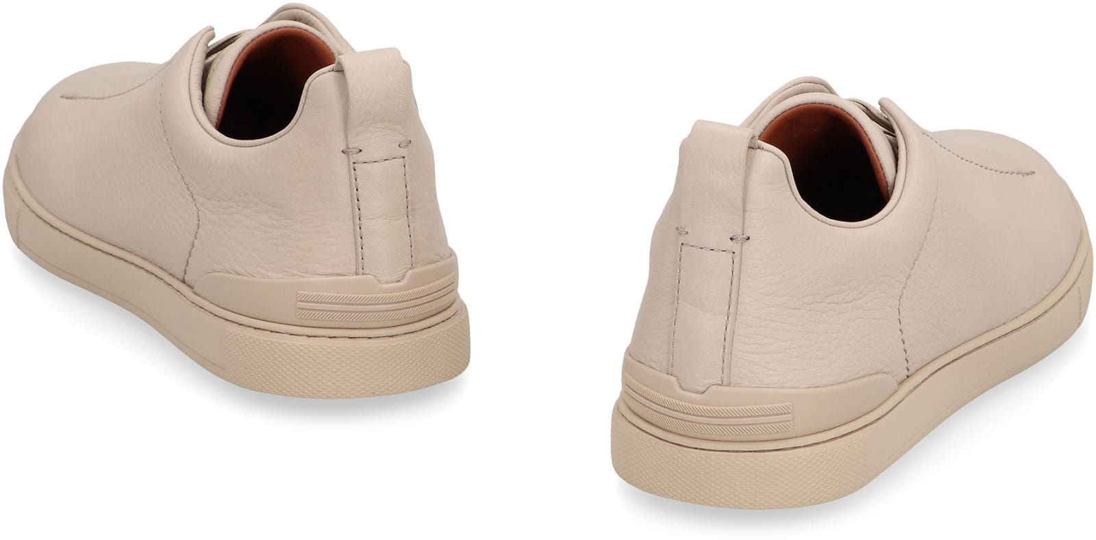 Shop Zegna Triple Stitch Leather Sneakers In Beige