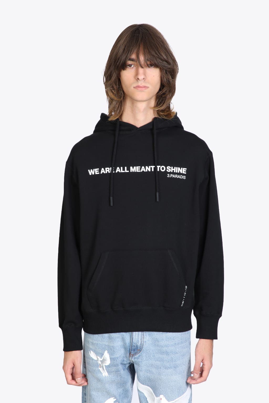 3.Paradis Child Hooded Sweater Black hoodie with front slogan and back graphic print - Child hooded sweater