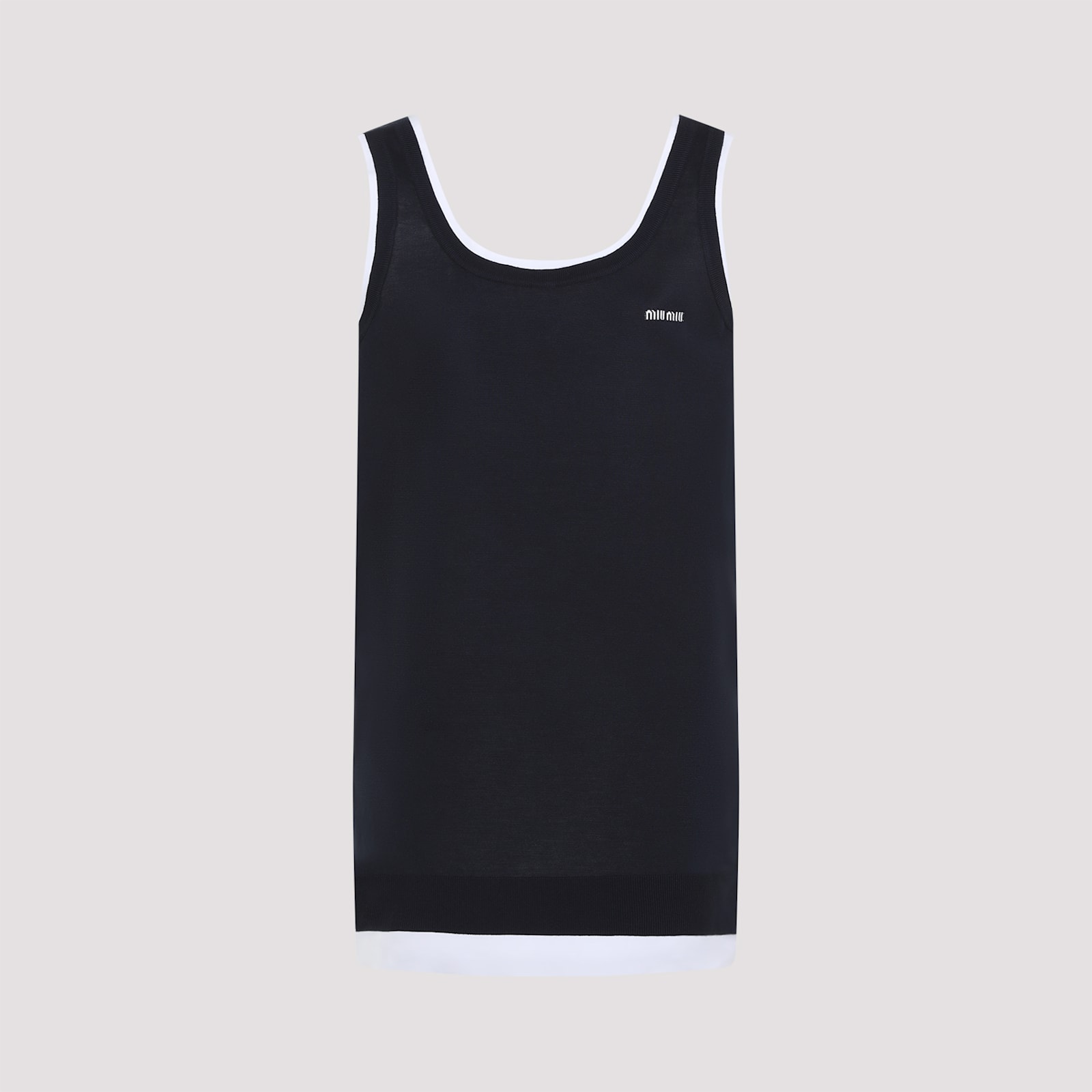 Miu Miu Dark Blue Stretch Silk Blend Dress In Blubianco