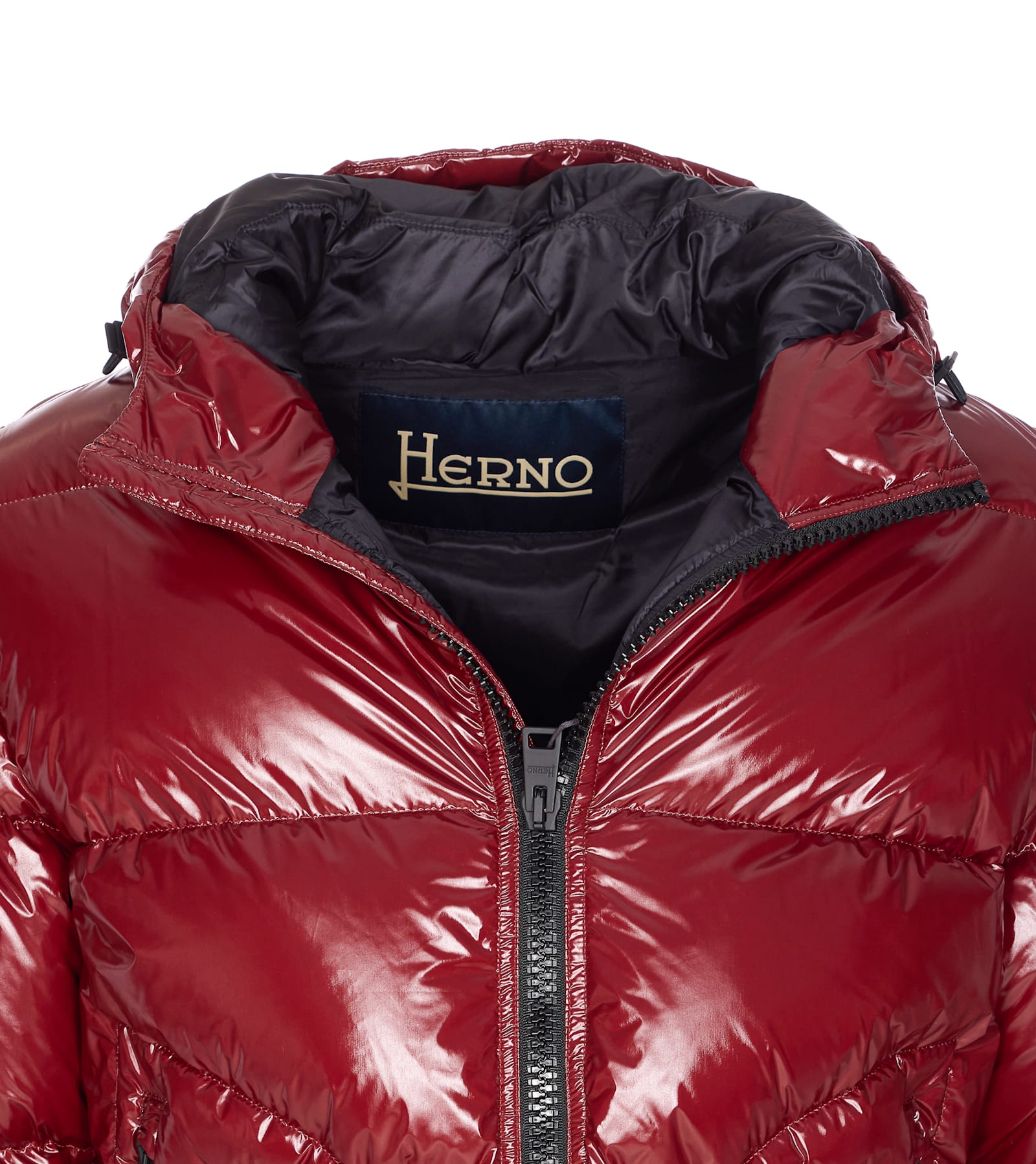 Herno Red Bomber Gloss Frontal Zip Closure In Red