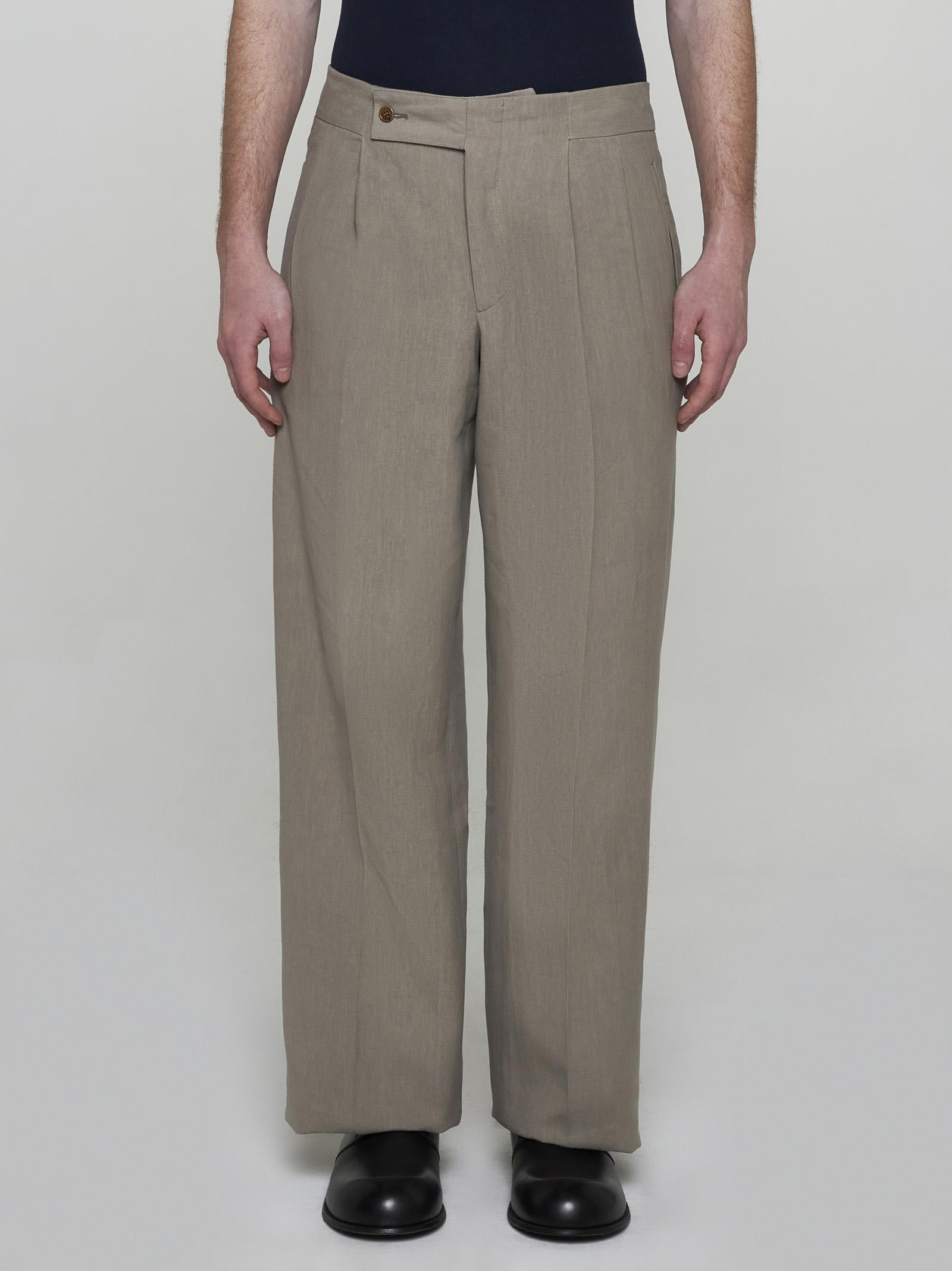 Shop Giorgio Armani Linen Trousers In Neutrals