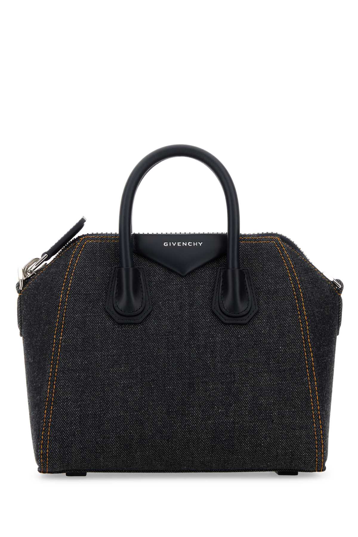 Givenchy Denim Mini Antigona Handbag In Black