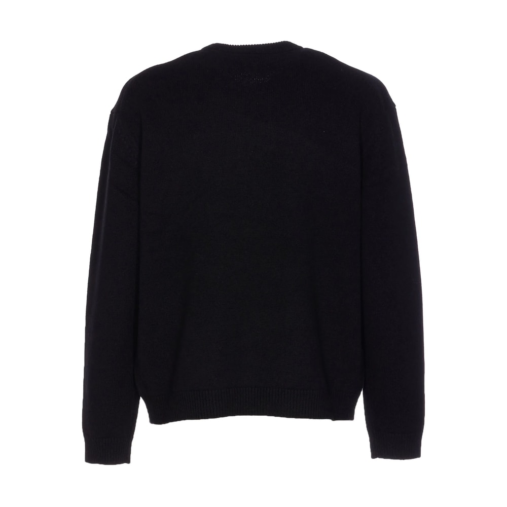 Maison Kitsuné Crew Neck Sweater With Large Fox Embroidery Black In Black