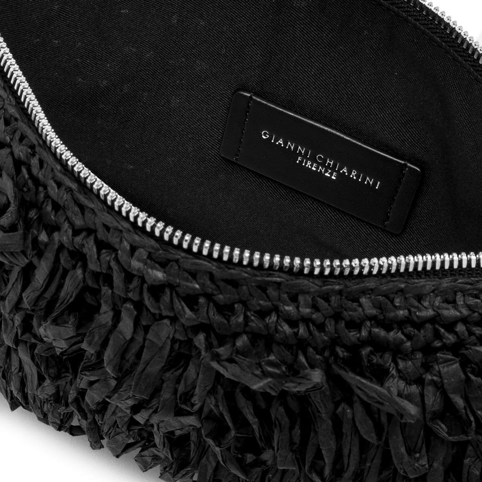 Gianni Chiarini Marcella Fabric Clutch With Raffia Curls In Nero