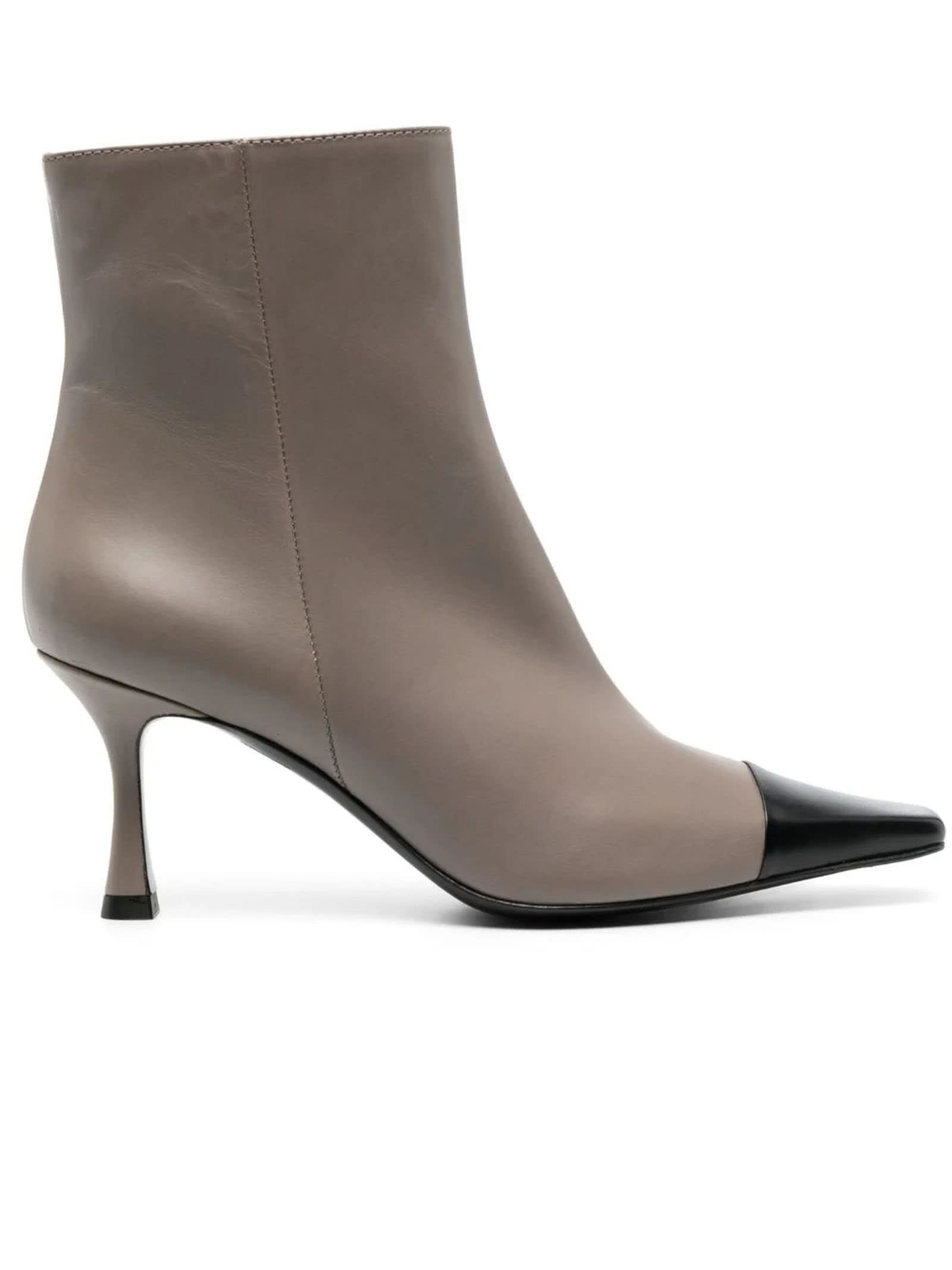 Taupe Grey Calf Leather Fanny Ankle Boots