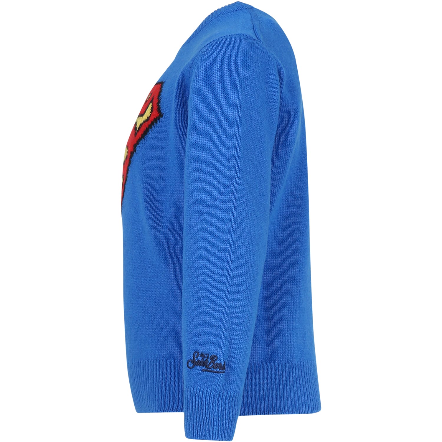 Shop Mc2 Saint Barth Blue Sweater For Boy With Superman In Light Blue