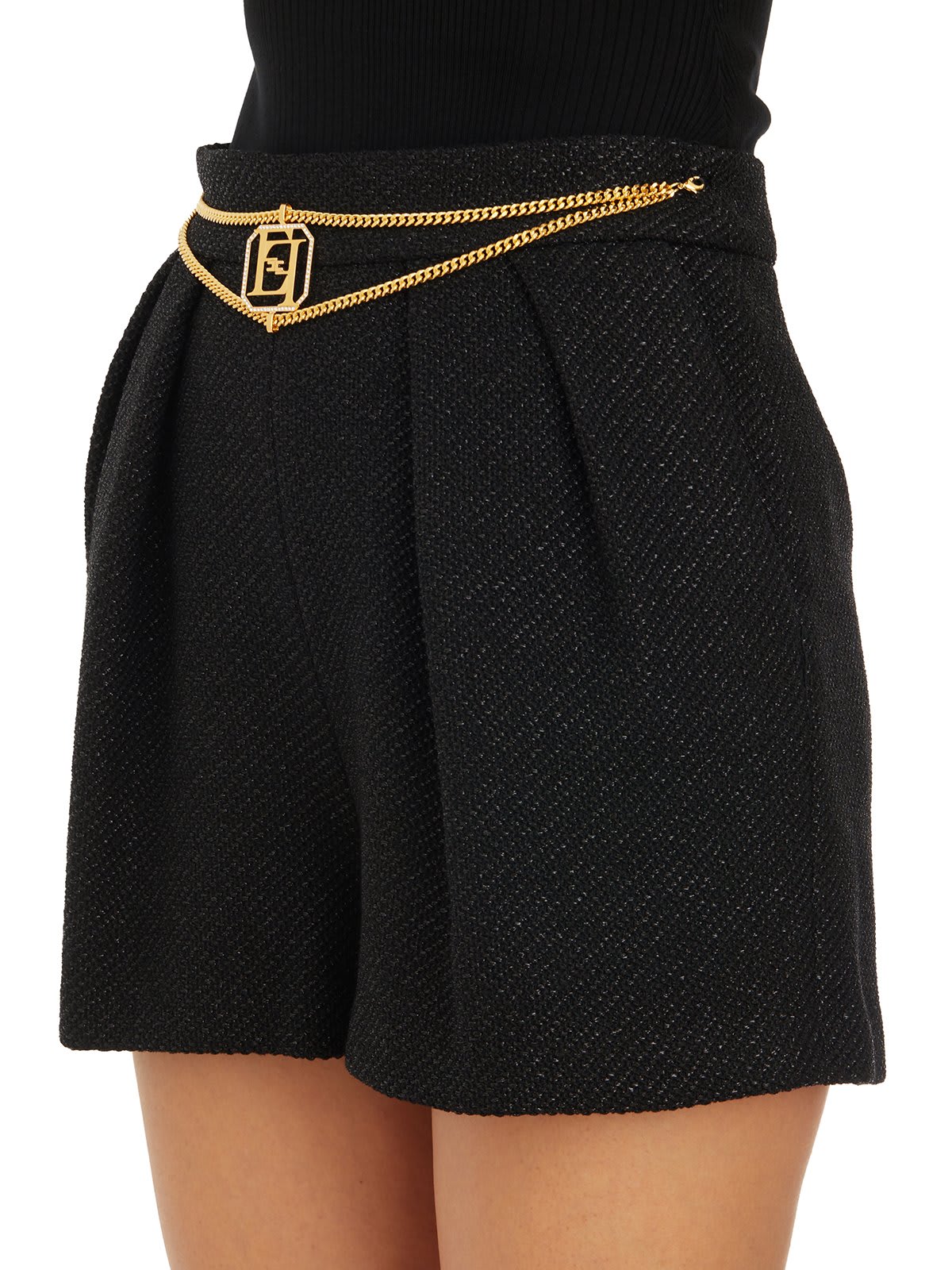 Shop Elisabetta Franchi Logo Plaque Laminated Tweed Shorts In Black