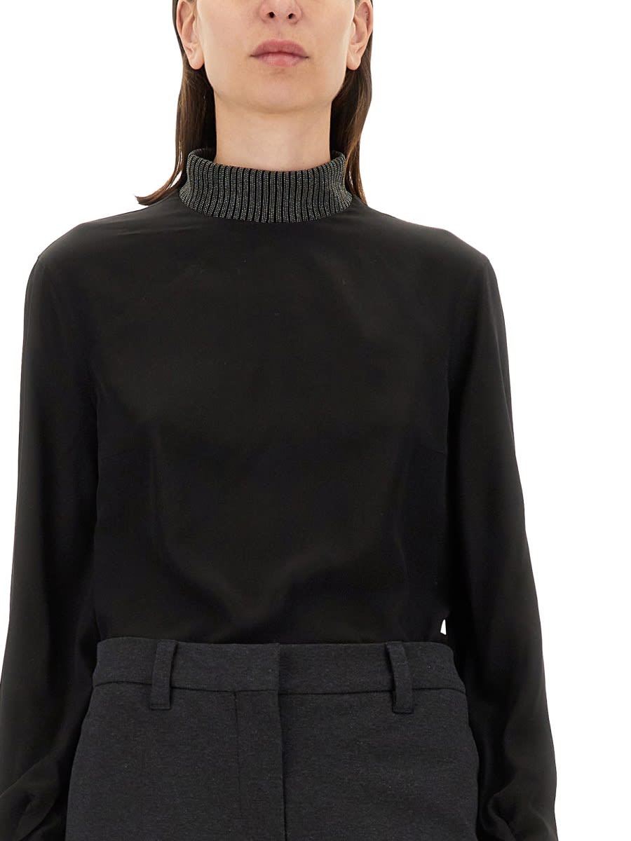 Shop Brunello Cucinelli Silk Crepe De Chine Blouse In Black