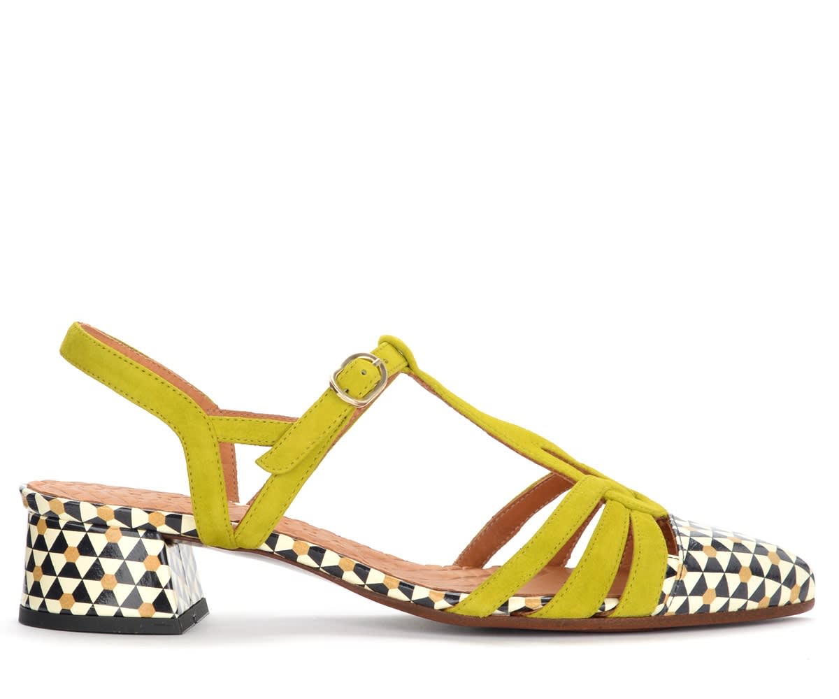 Chie Mihara Rosali Sandal In Leather With Geometric Print