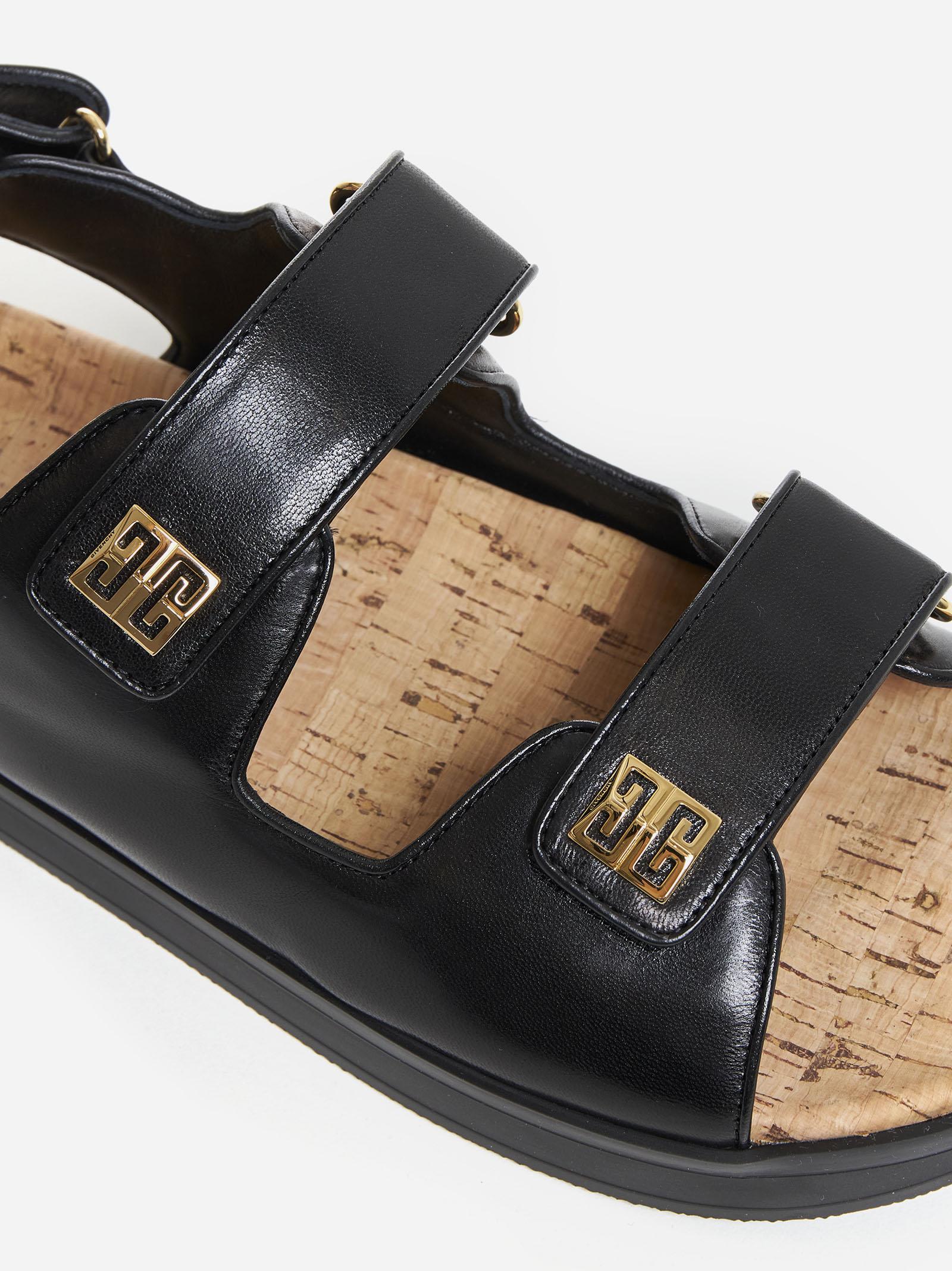 Shop Givenchy 4g Leather Flat Sandals In Black