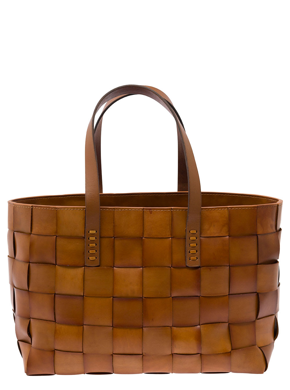 Shop Dragon Diffusion Brown Tote Bag With Double Handle In Woven Leather In Beige