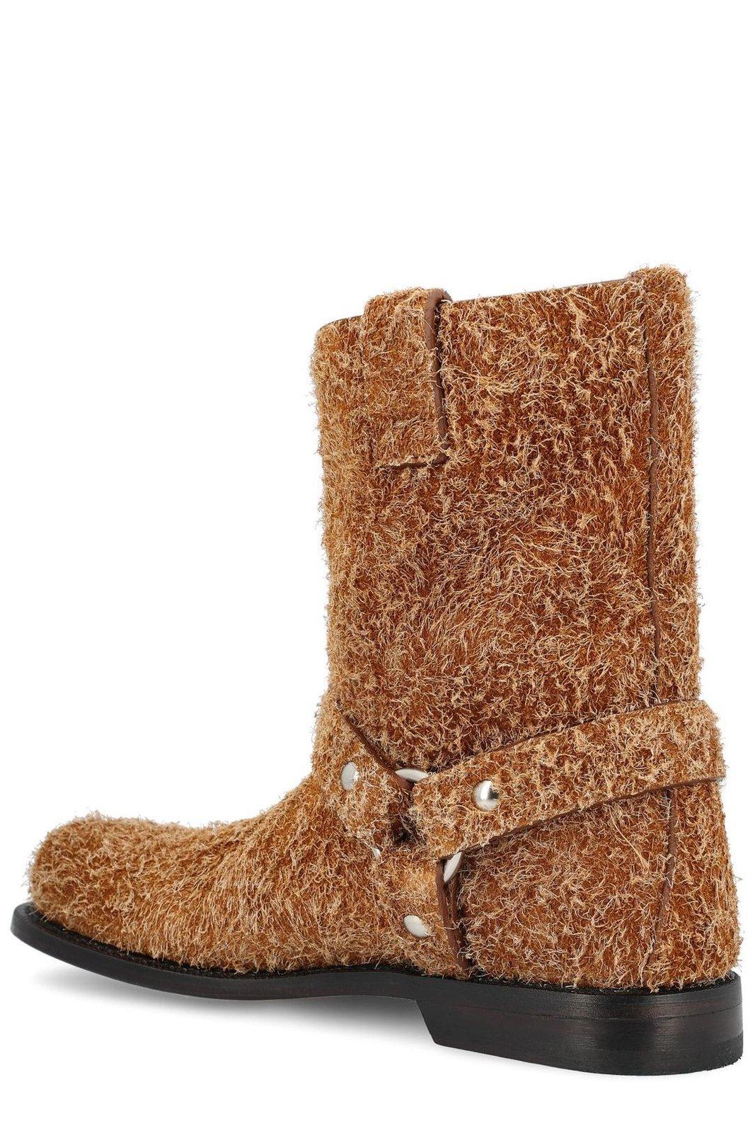 Loewe Campo Leather Biker Boots In Brown