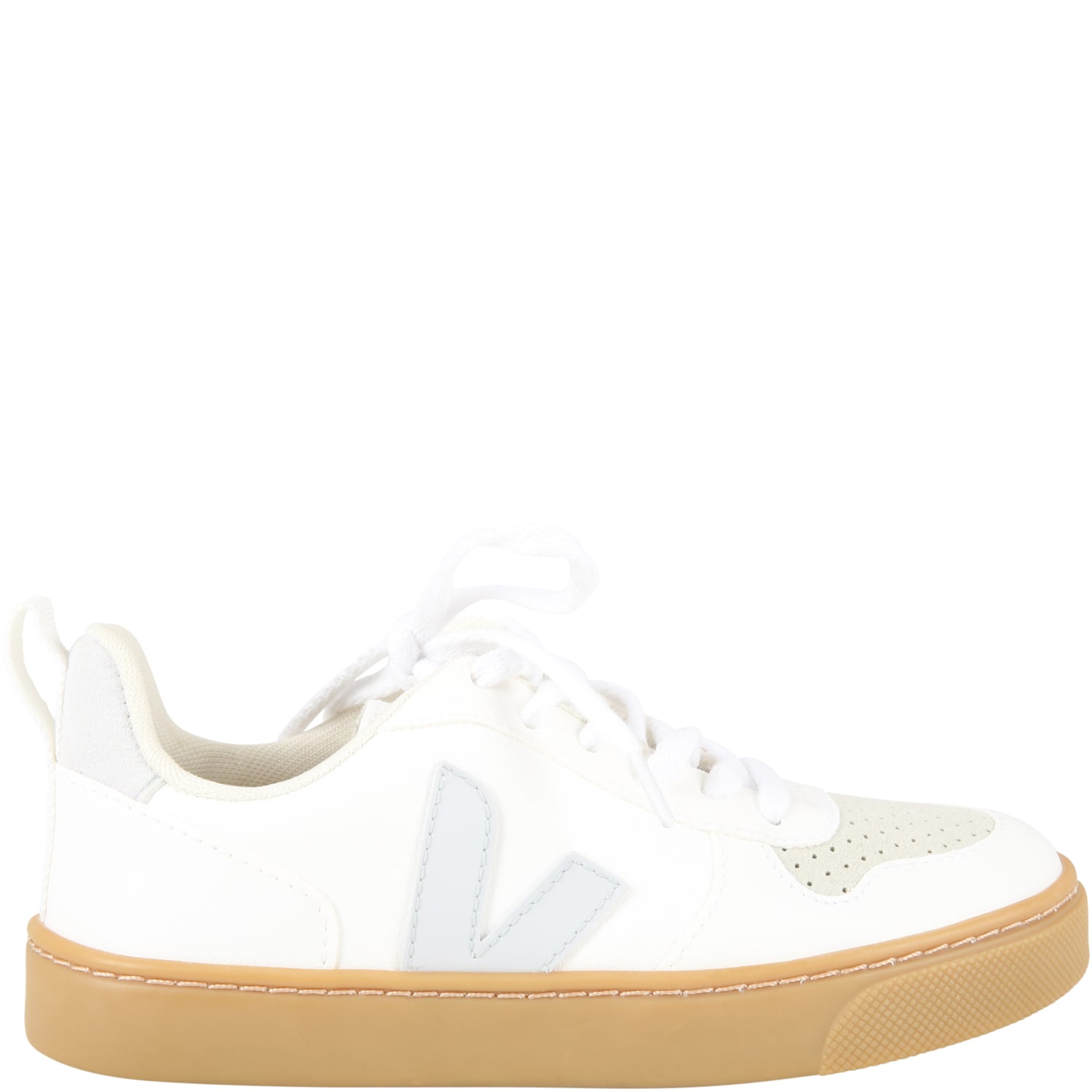 Veja White Sneakers For Kids With Green Logo