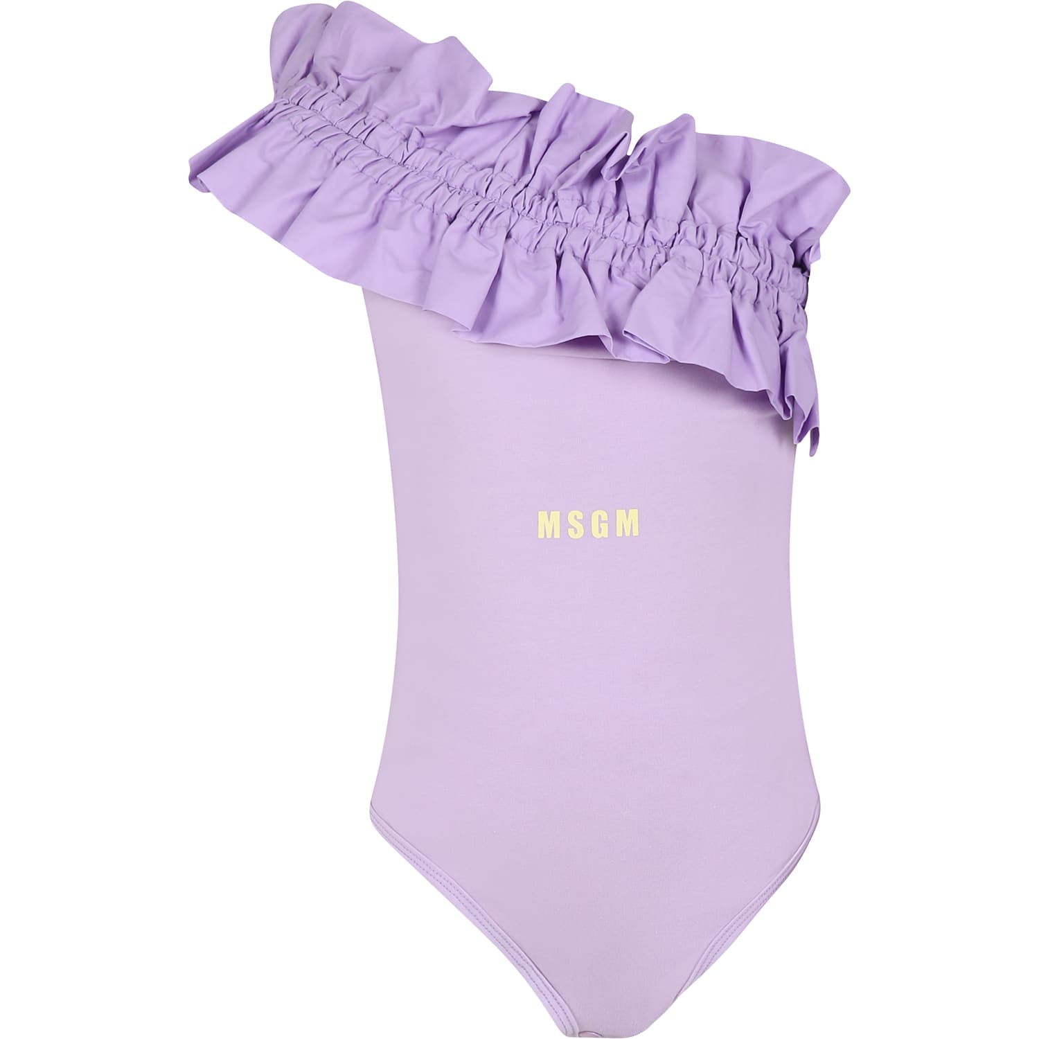 Shop Msgm Purple Bodysuit For Girl With Logo In Violet