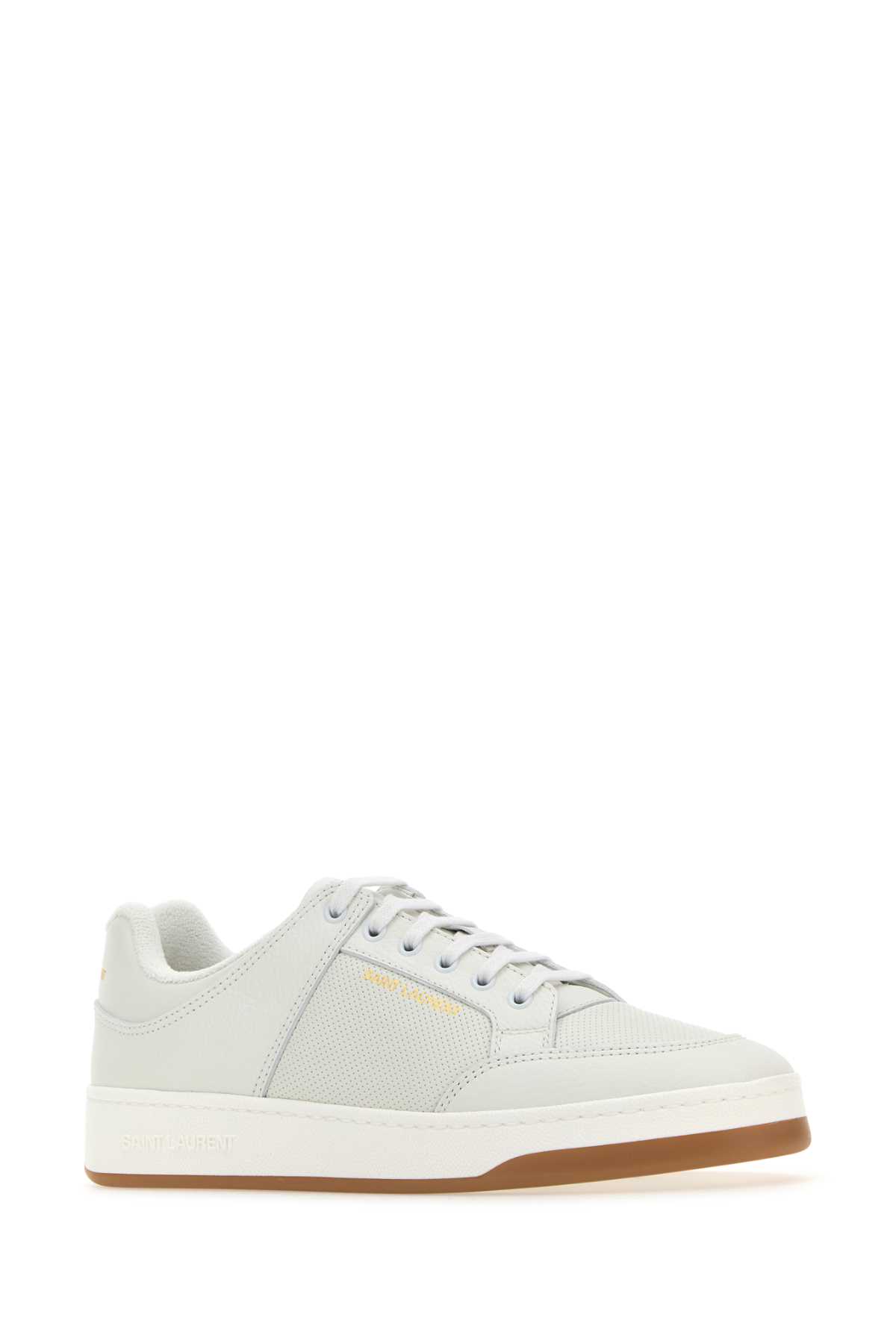 Saint Laurent White Leather Sl/16 Sneakers In Blancoptblancopt
