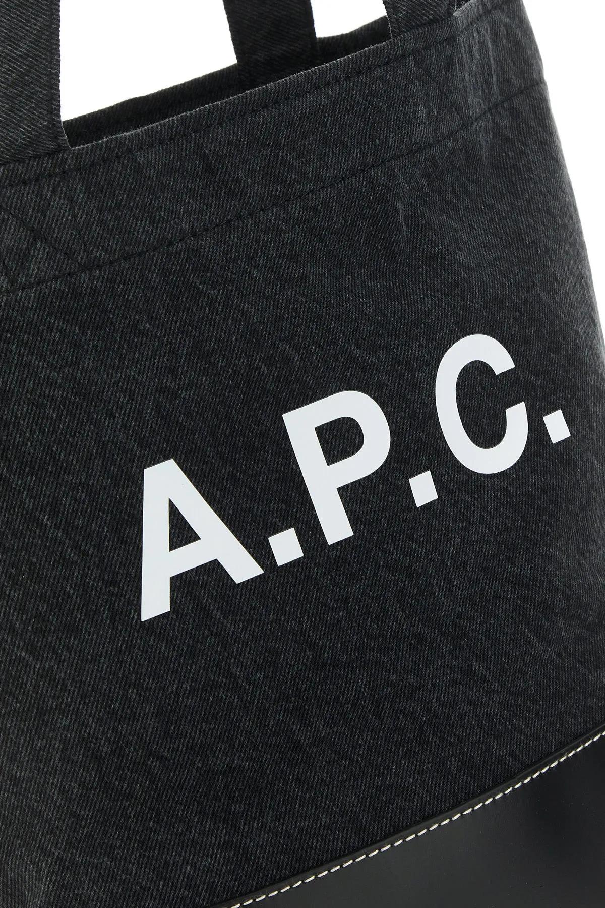 Shop Apc Black Denim And Leather Shopping Bag A.p.c.