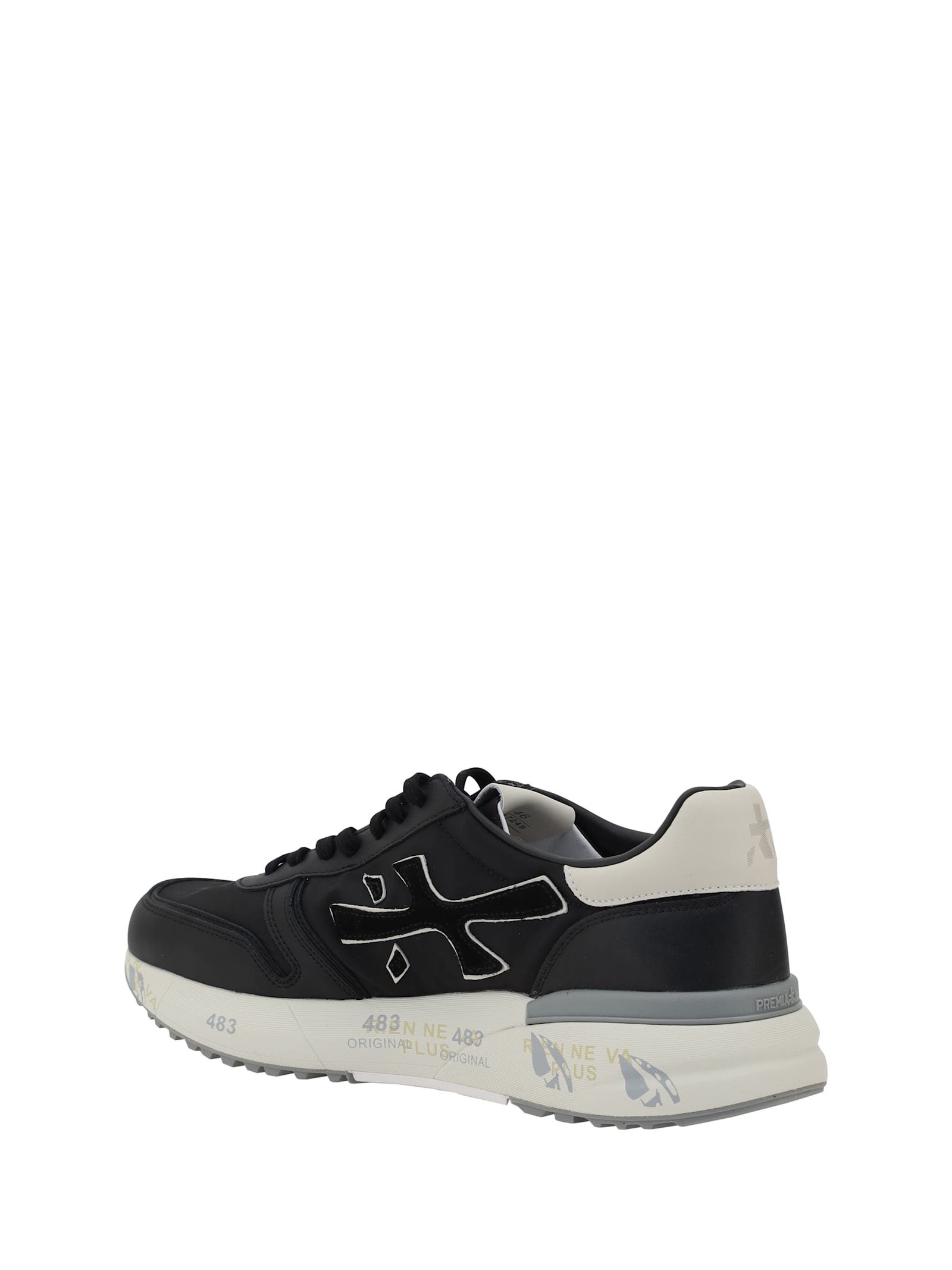 Premiata Round Toe Leather Sneakers With Contrasting Sole In Black