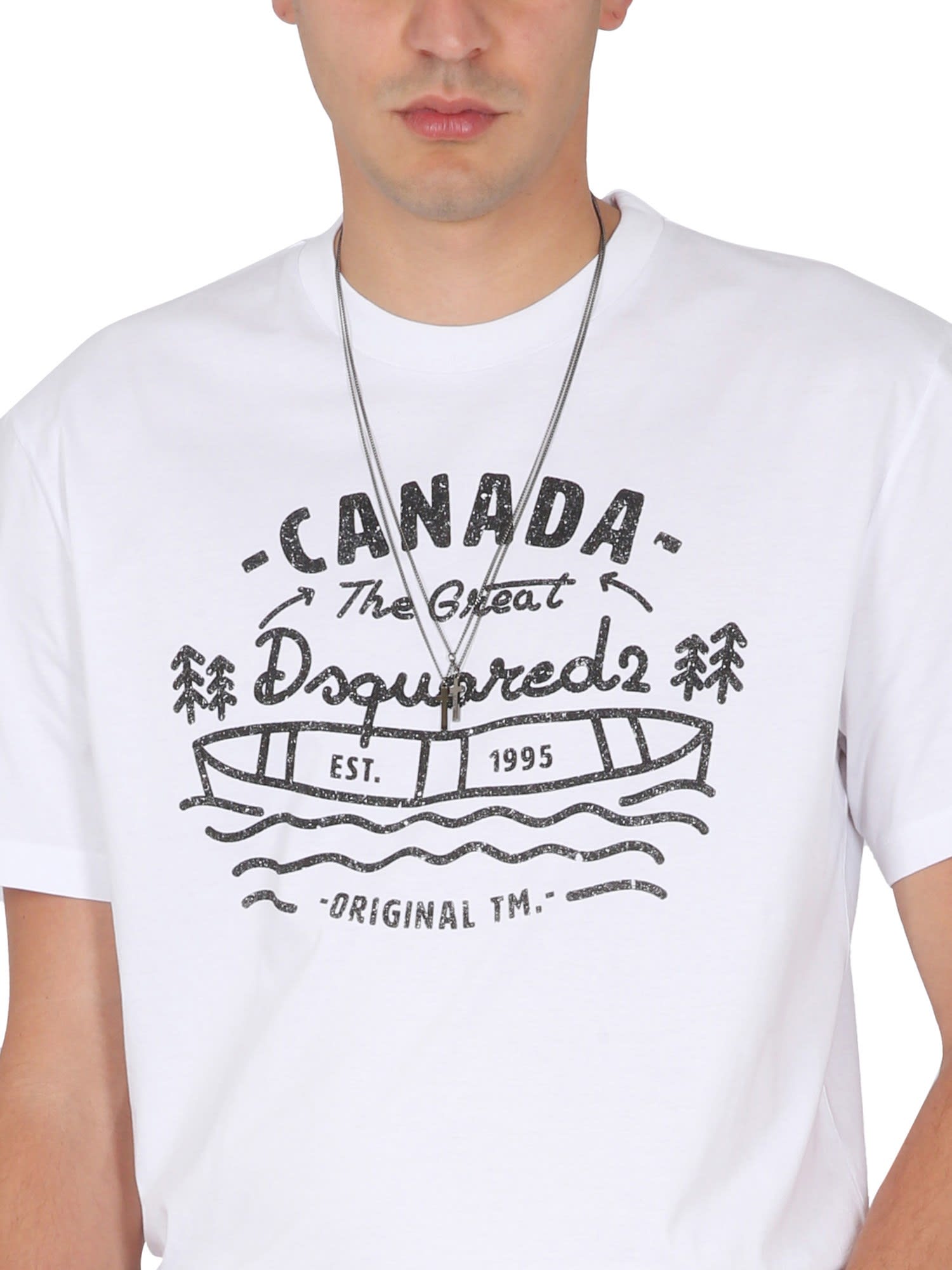 Dsquared2 Men's Logo Print T Shirt In Bianco