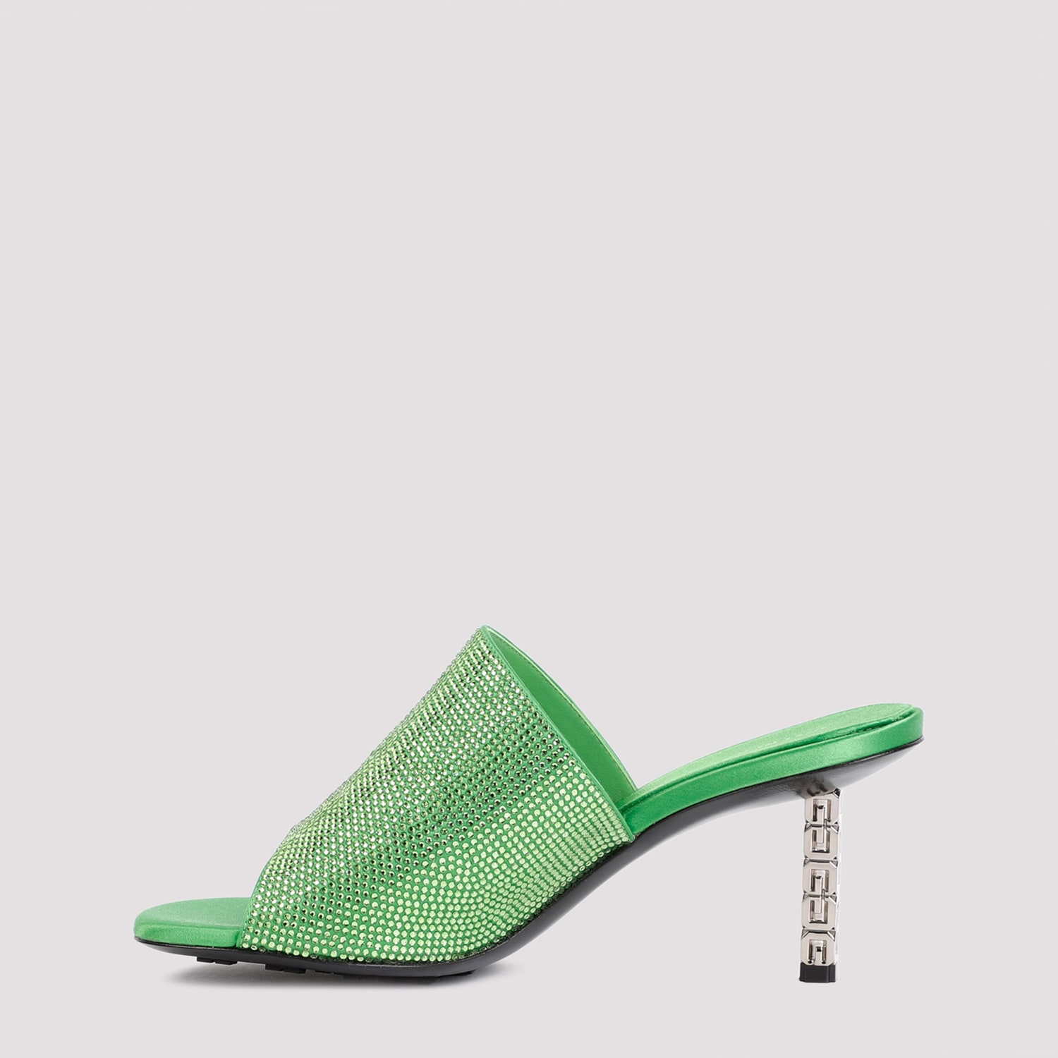 Shop Givenchy G Cube Mules In Satin With Strass In Absynthe Green