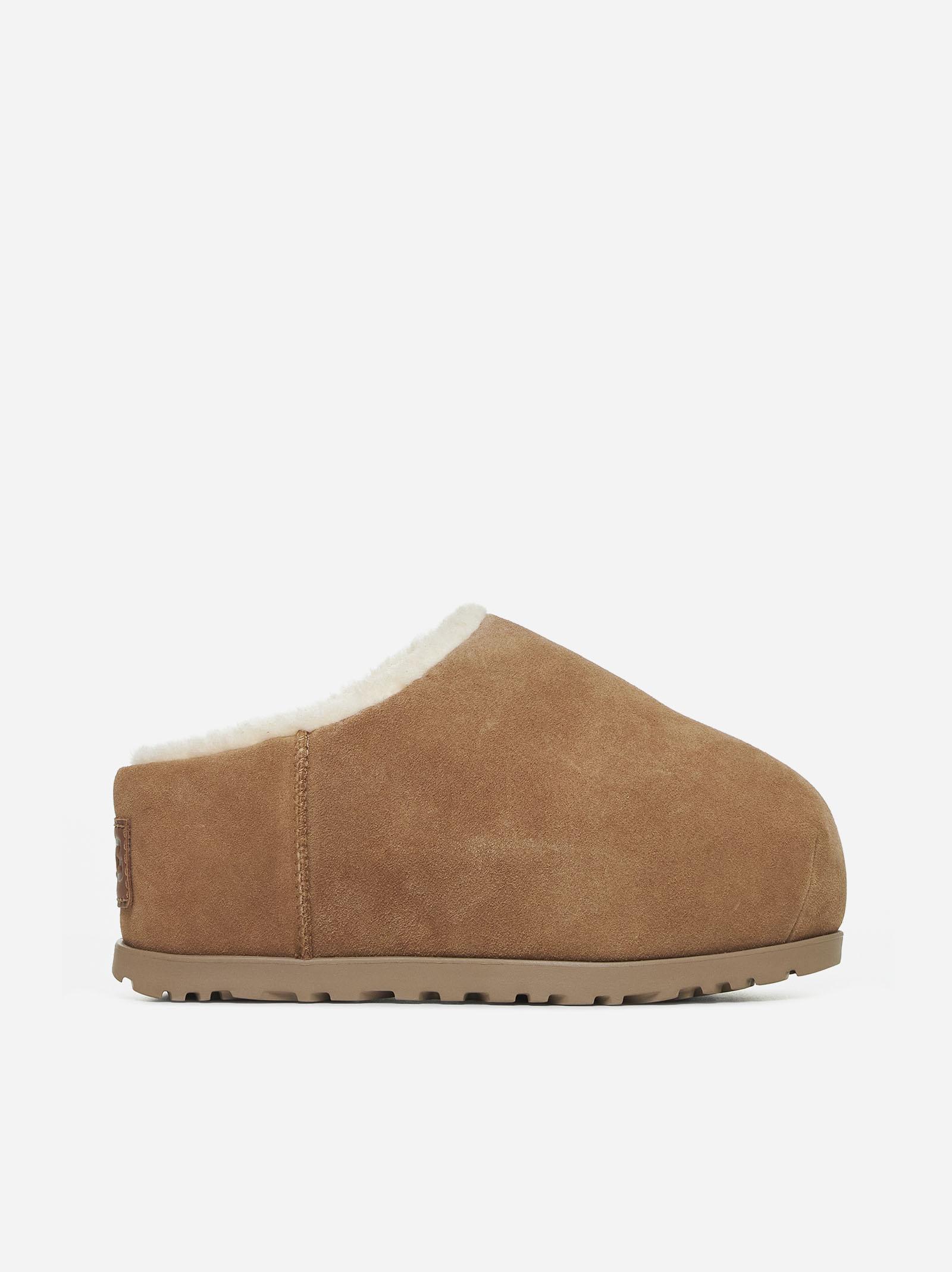 Shop Ugg Pumped Suede Slippers In Beige