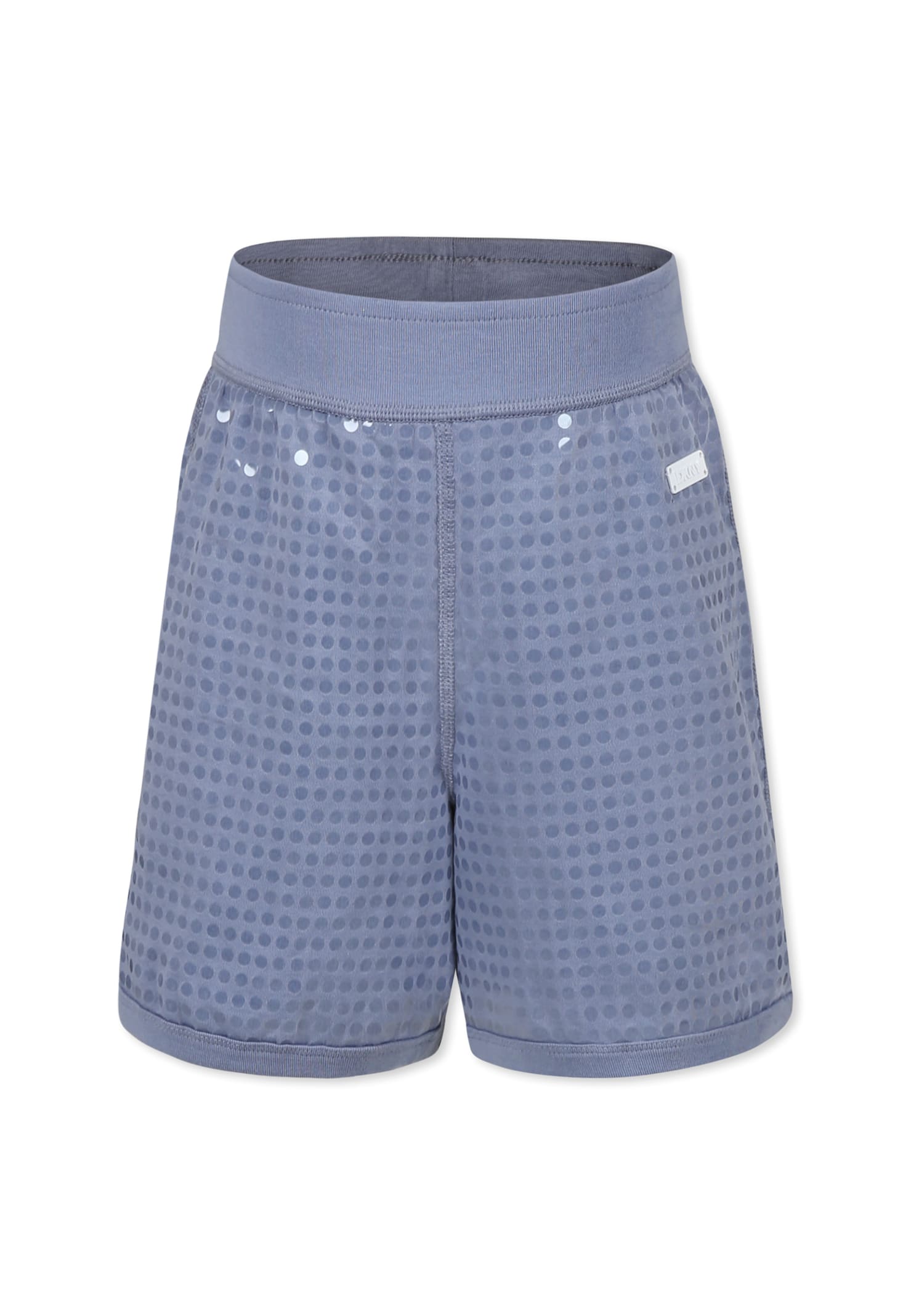Dkny Light Blue Shorts For Girl With Sequins And Logo In Light Blue