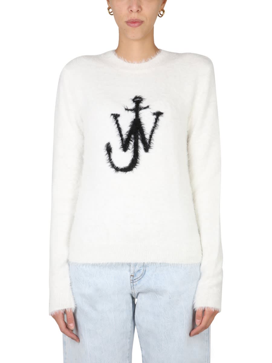 Shop Jw Anderson Maglia Con Intarsio Logo In White