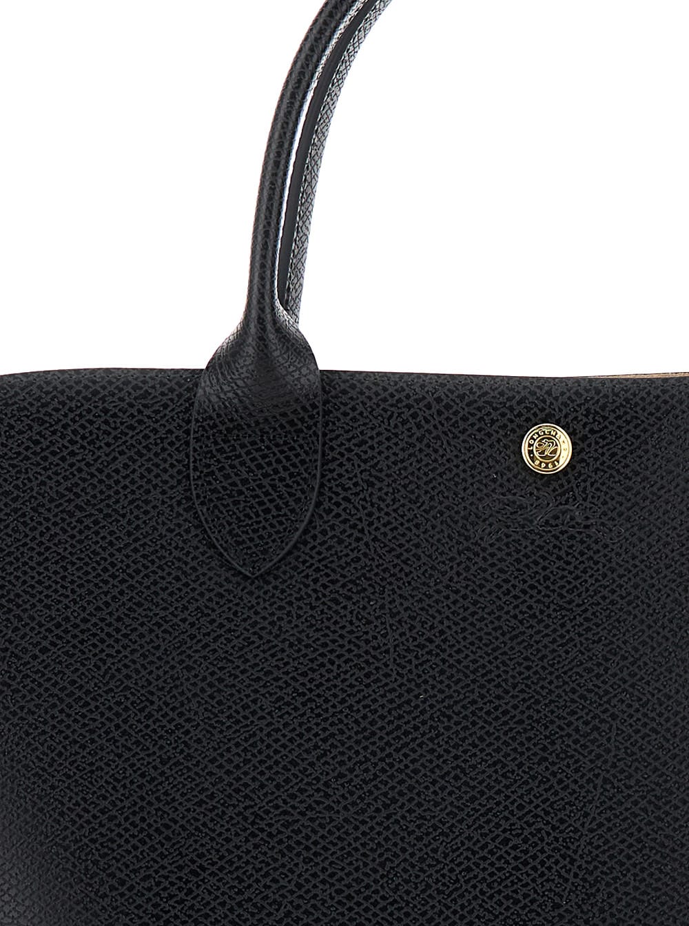 Shop Longchamp Xl Épure Black Handbag With Engraved Logo In Hammered Leather Woman