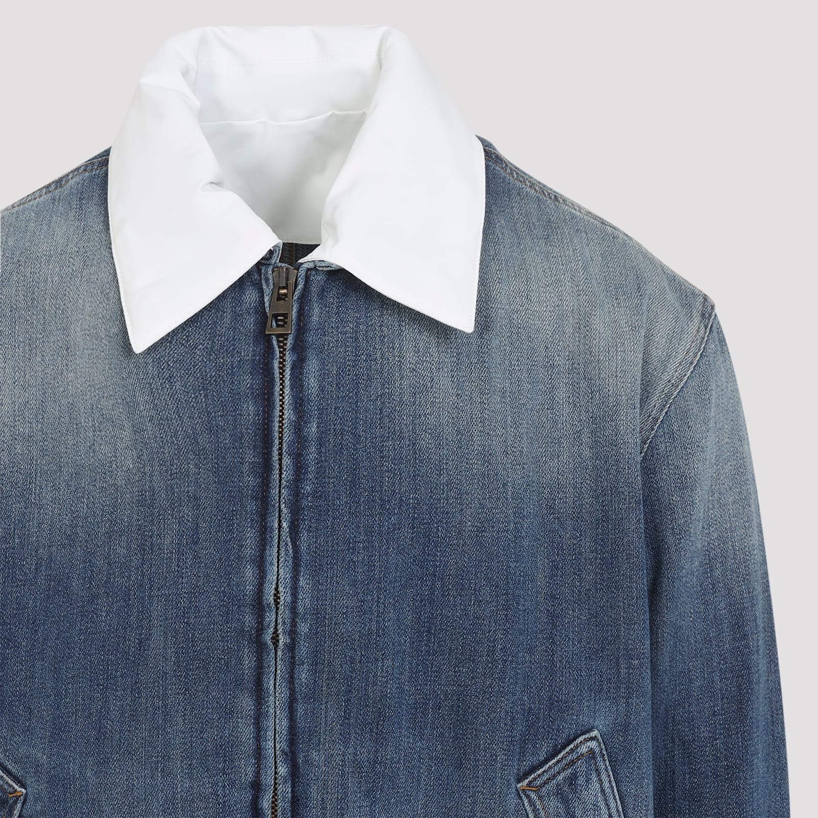 Loewe Collar Contrast Zip-up Jacket In Blue