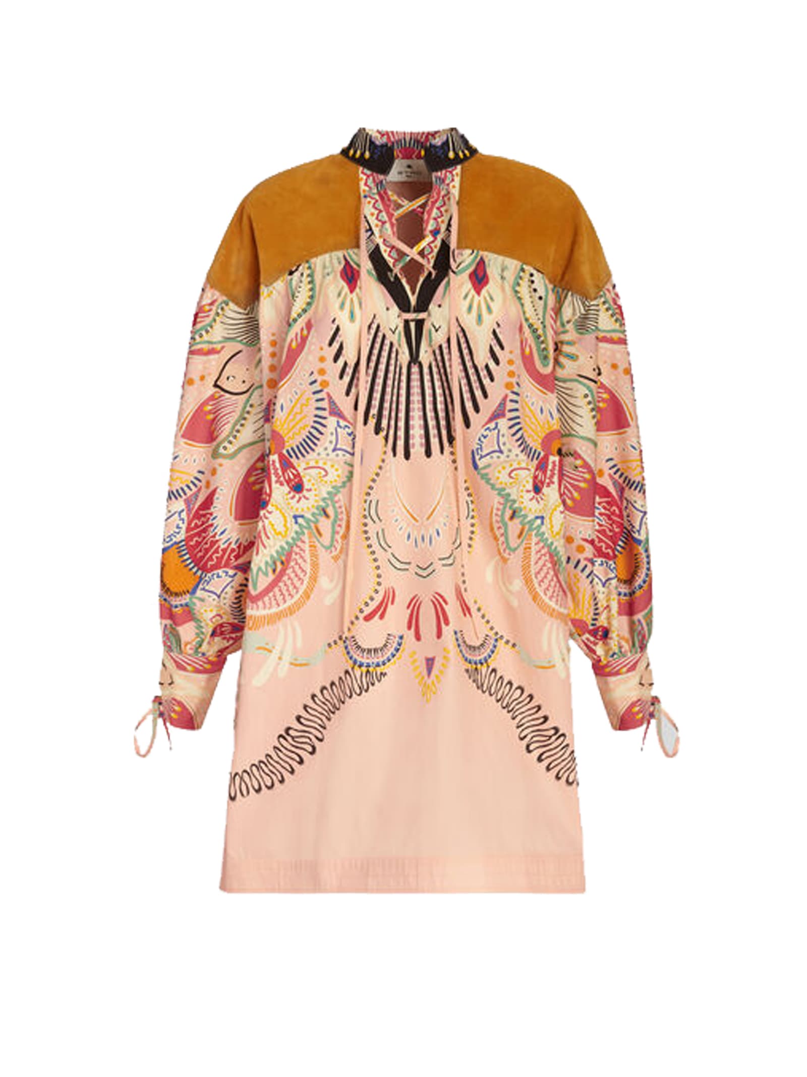 Etro Dress In Cotton And Printed Suede