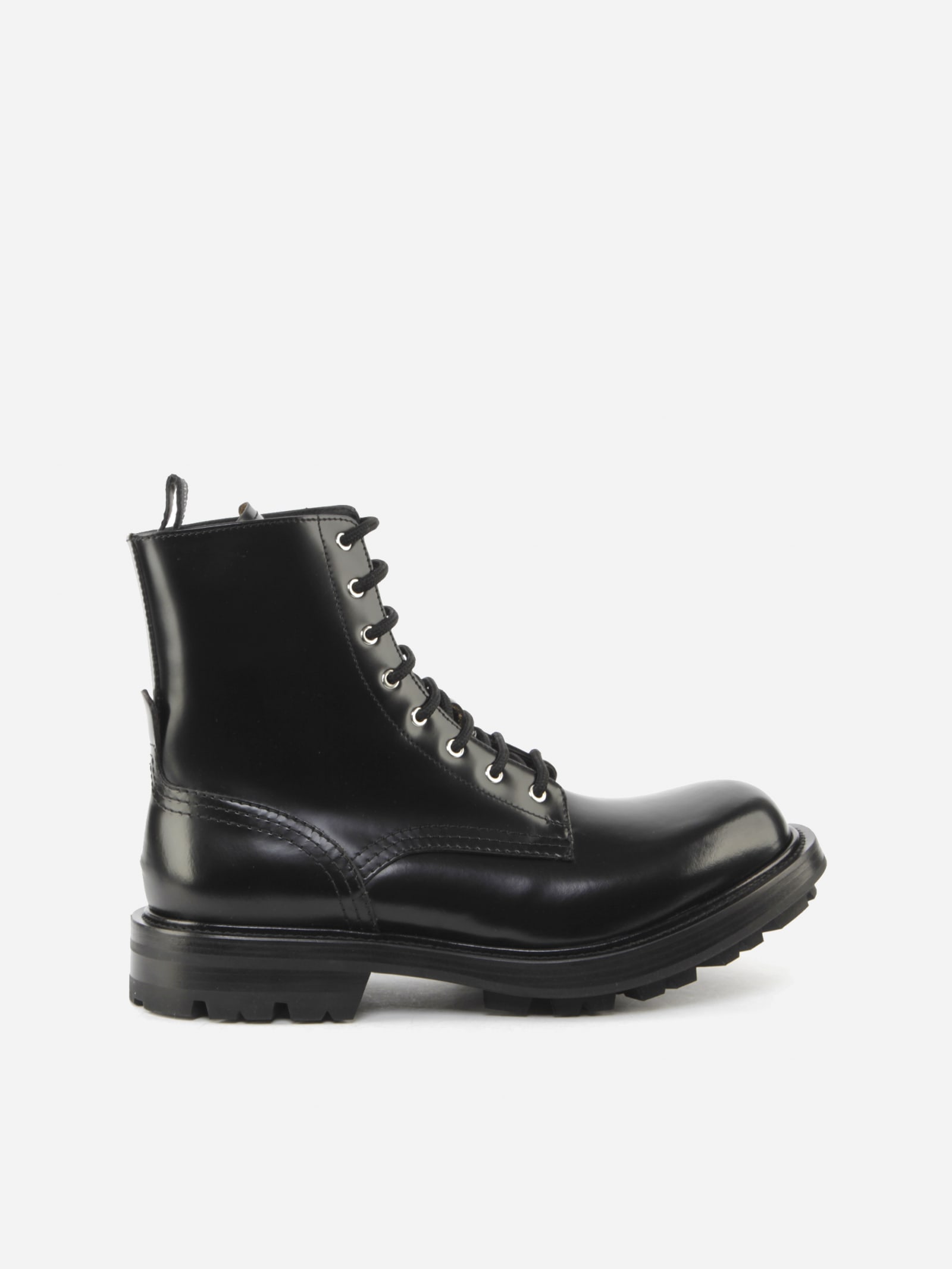 Alexander McQueen Lace-up Boots In Shiny Calfskin