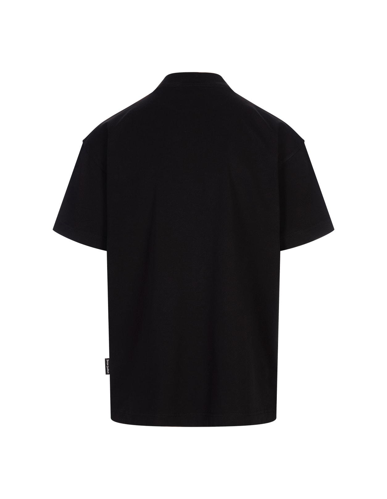 PALM ANGELS BLACK T-SHIRT WITH LOGO ON NECKLINE 