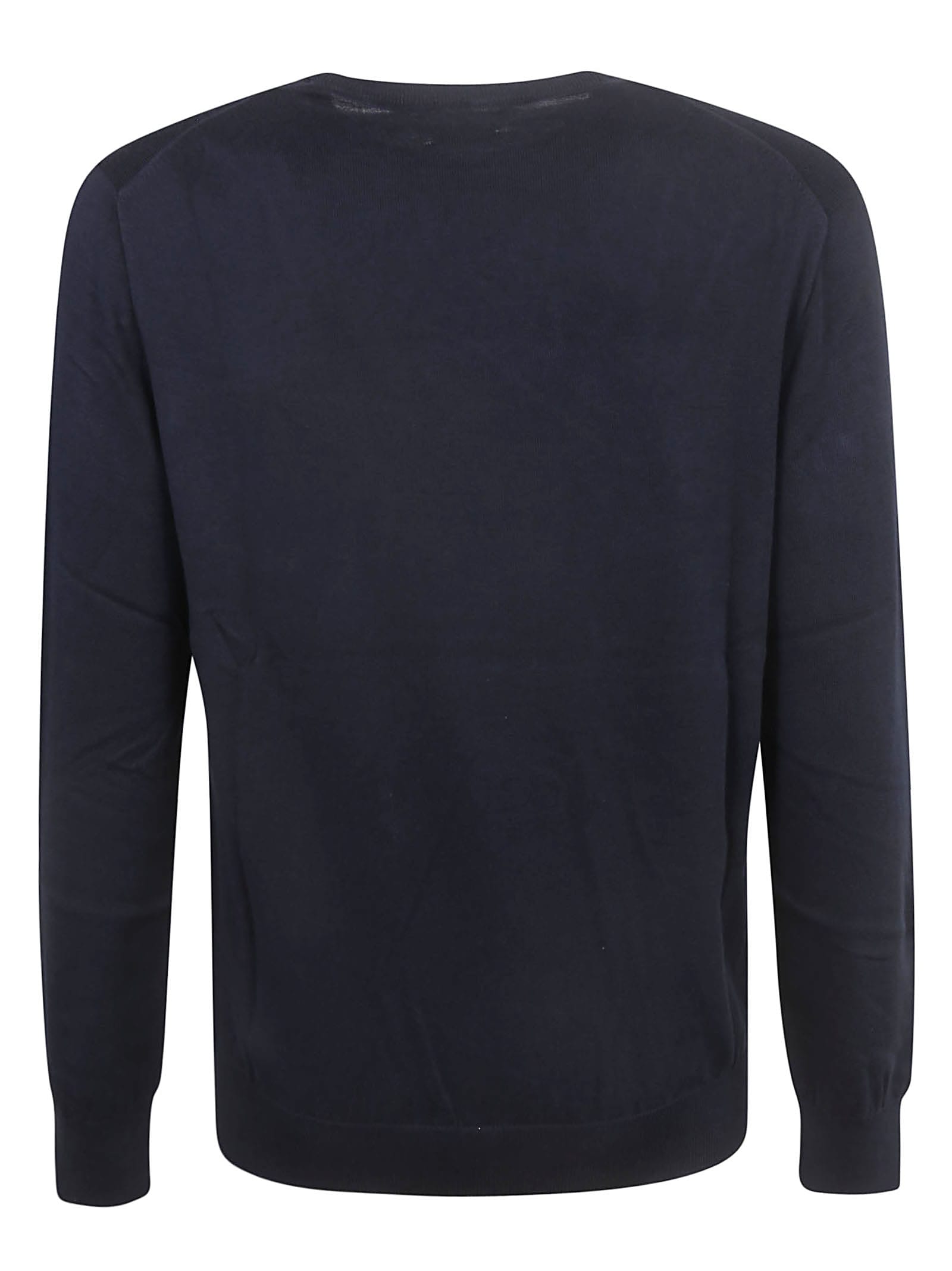 Polo Ralph Lauren Merino Wool Crew Neck Sweater With Embroidered Logo And Ribbed Detailing In Blue