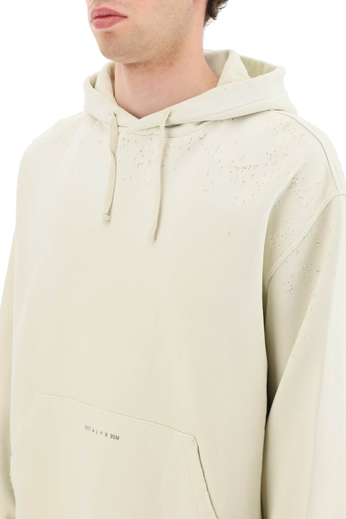 Alyx Hoodie With Distressed Details In Dirty Off White (white)