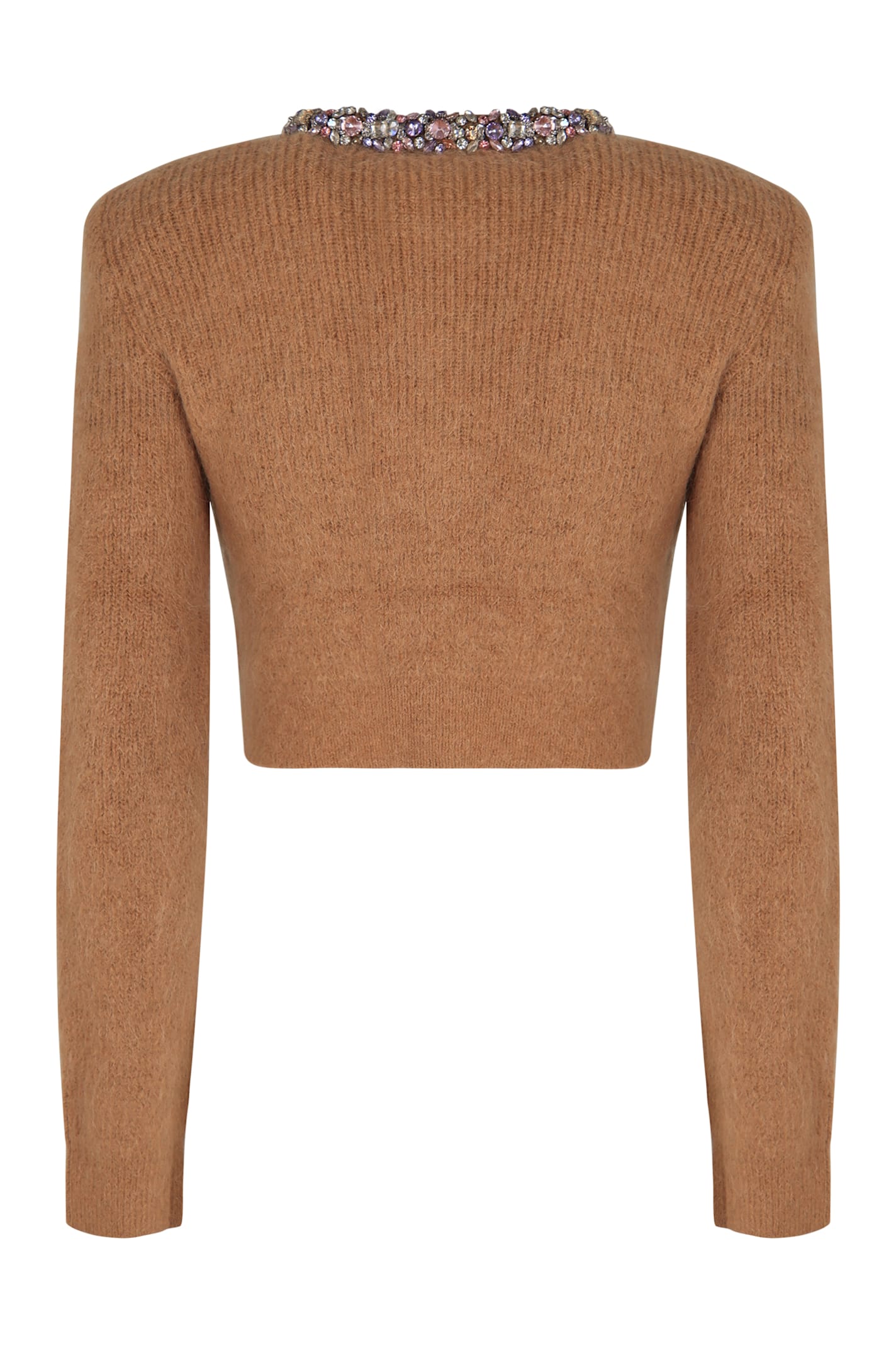 Self-portrait Cardigan In Blend Of Alpaca Wool In Brown