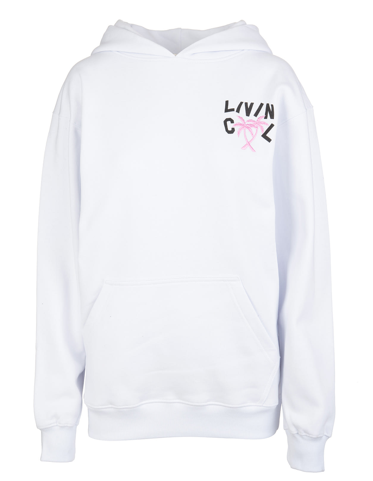 LIVINCOOL Woman White Oversize Hoodie With Logo And Palms